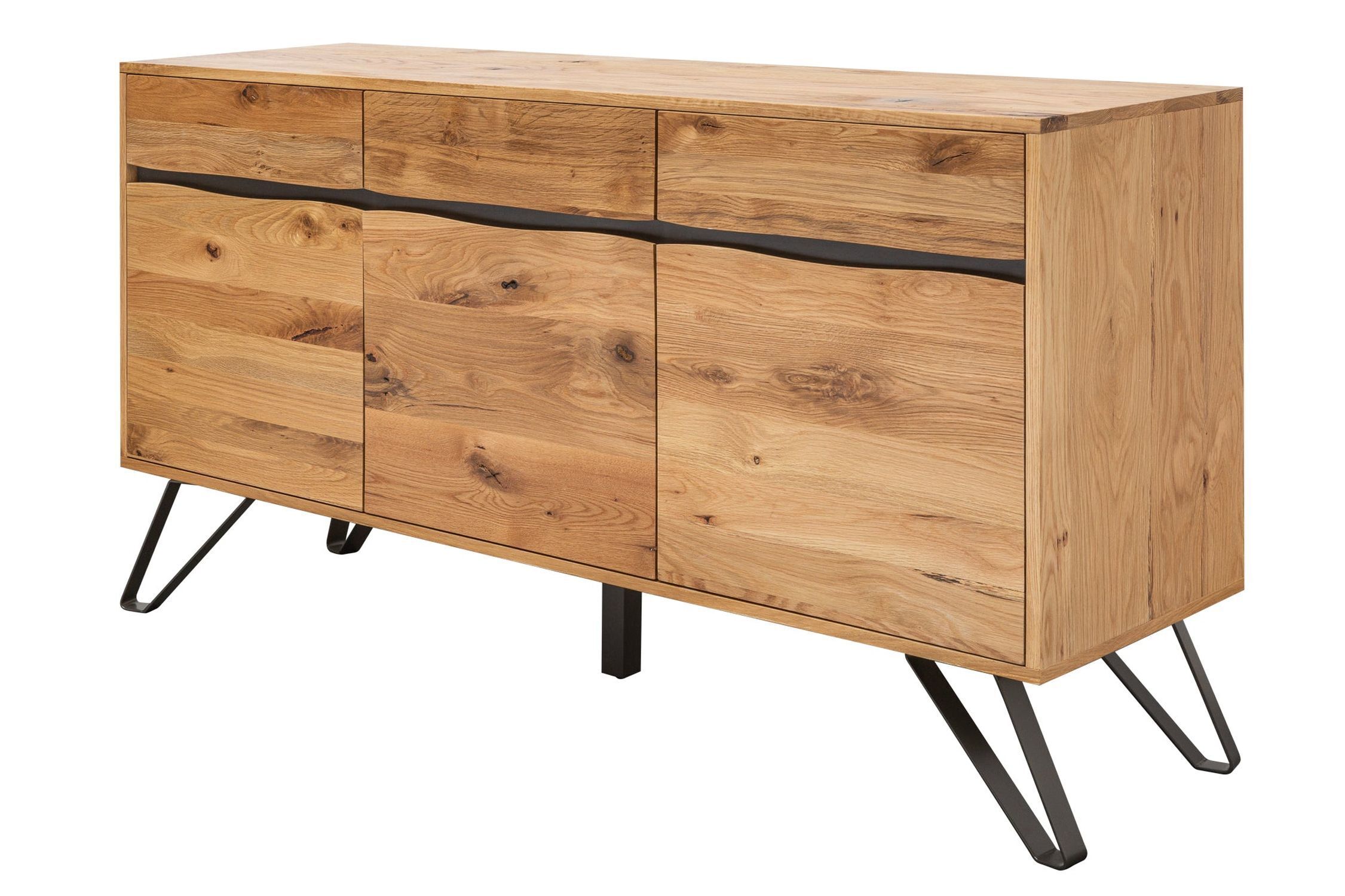 Sideboard Wildeiche Furnier Metall 160 cm mit Baumkante