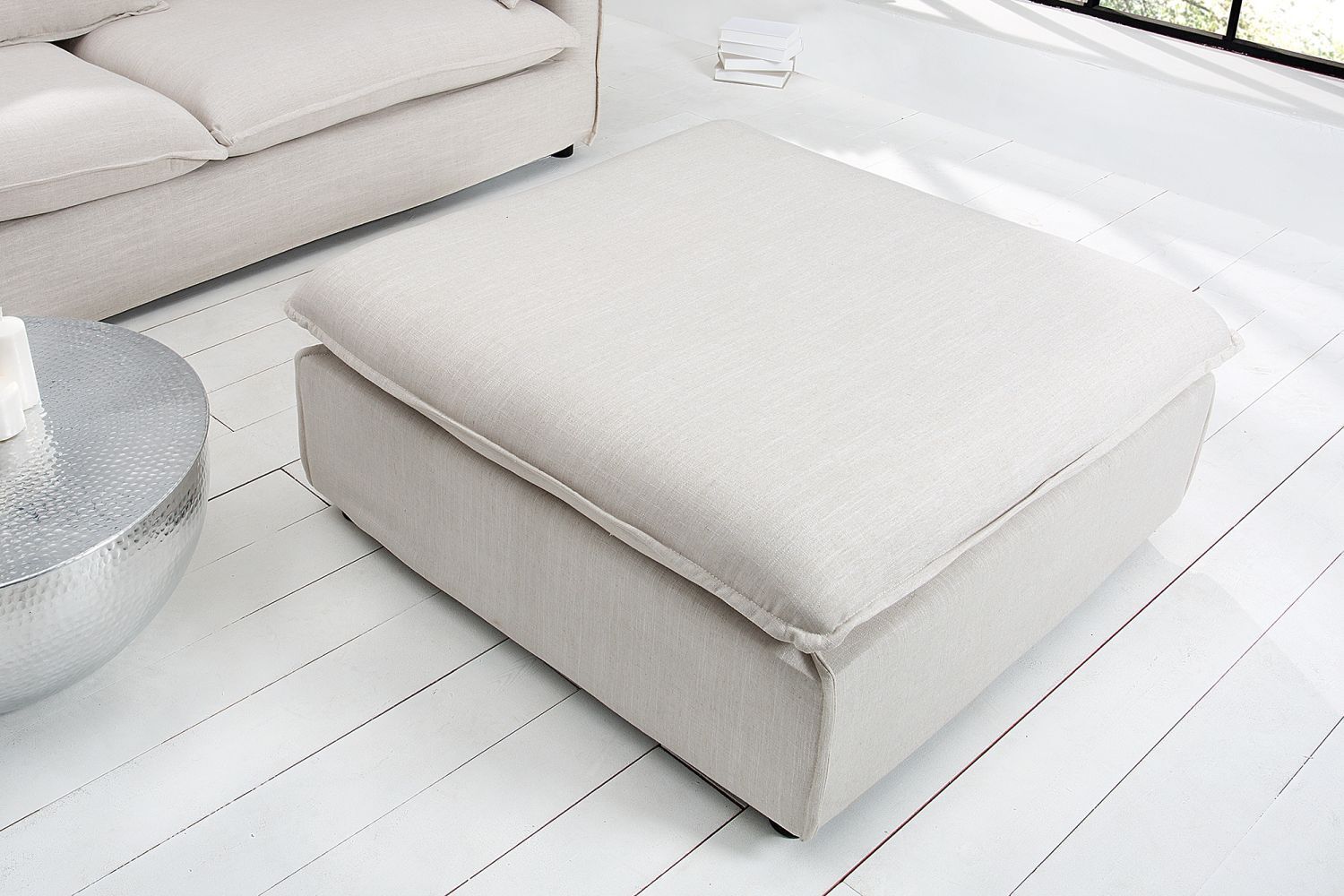 Hocker Strukturstoff Tonnentaschenfedern 100x31,8 cm in Natur
