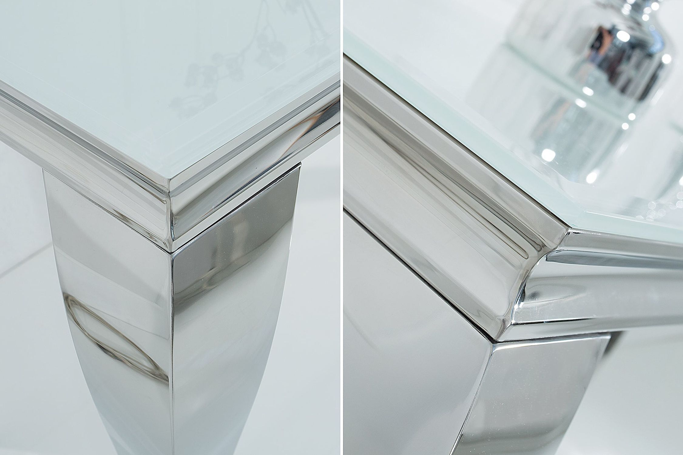 Konsolentisch Keramik Hartglas Metall in Weiß Silber 140cm