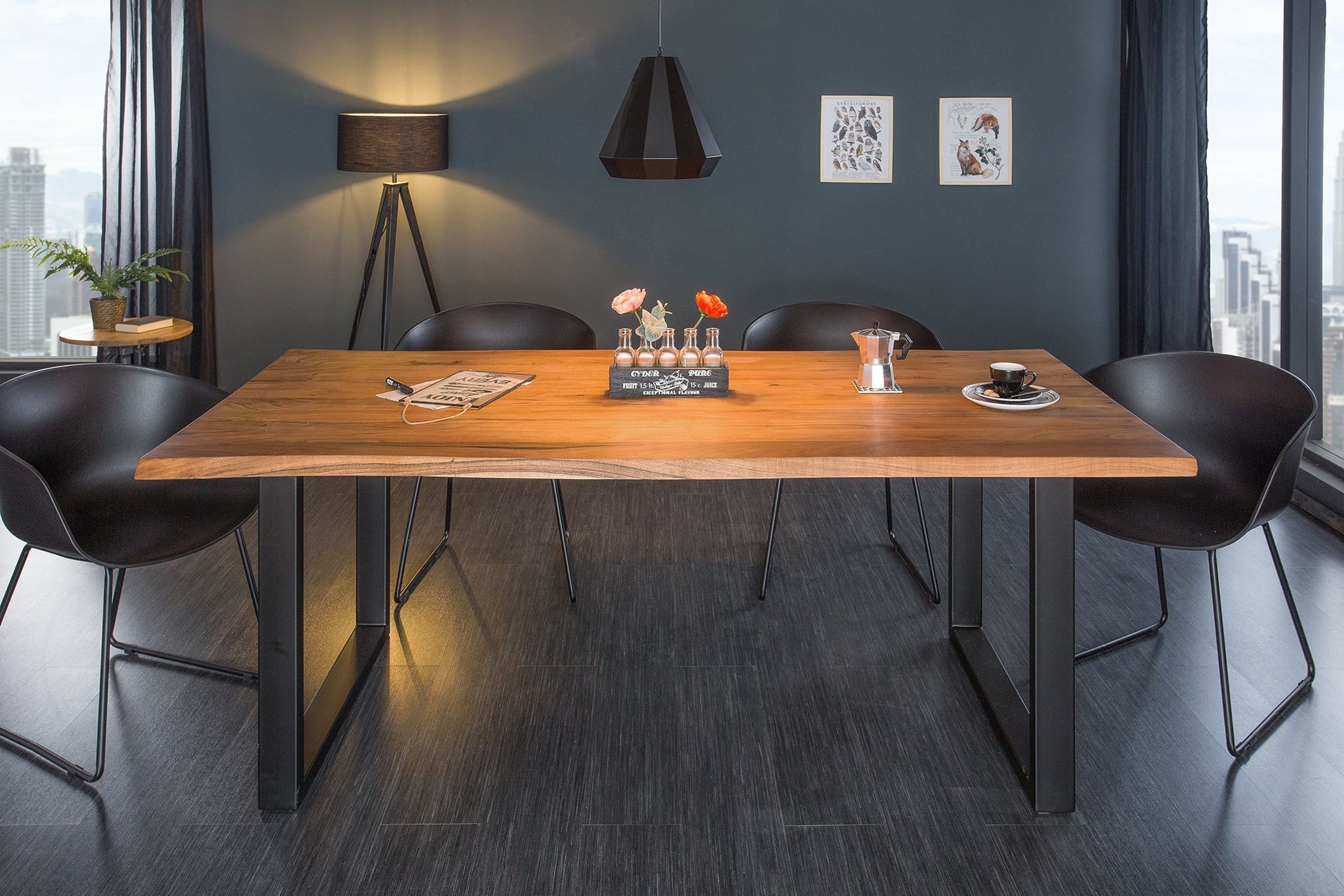 Esstisch Akazienholz Metall Baumkante Kufengestell 160x90 cm