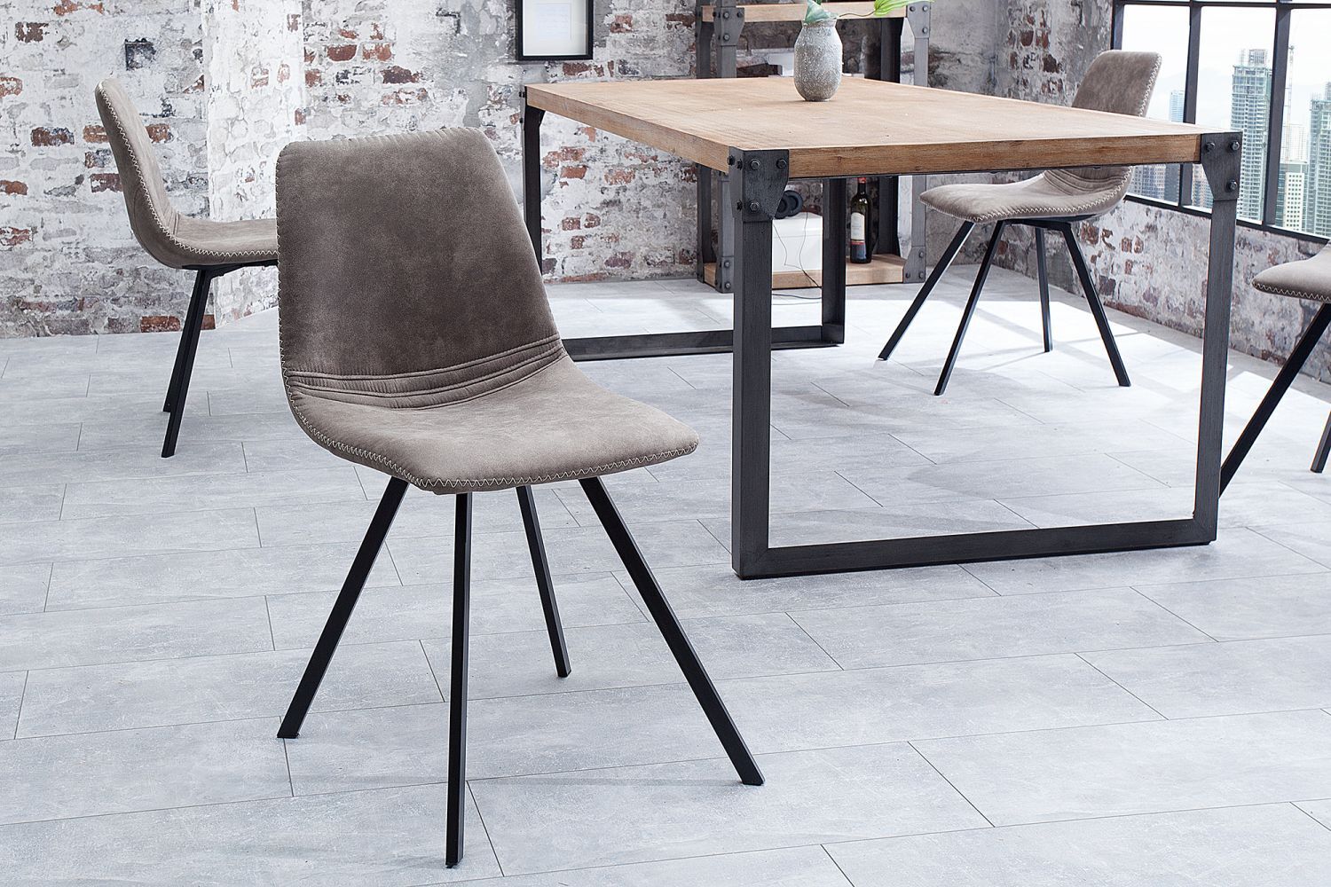 Esszimmerstuhl Microfaser Metall 47 cm in Taupe Grau Schwarz