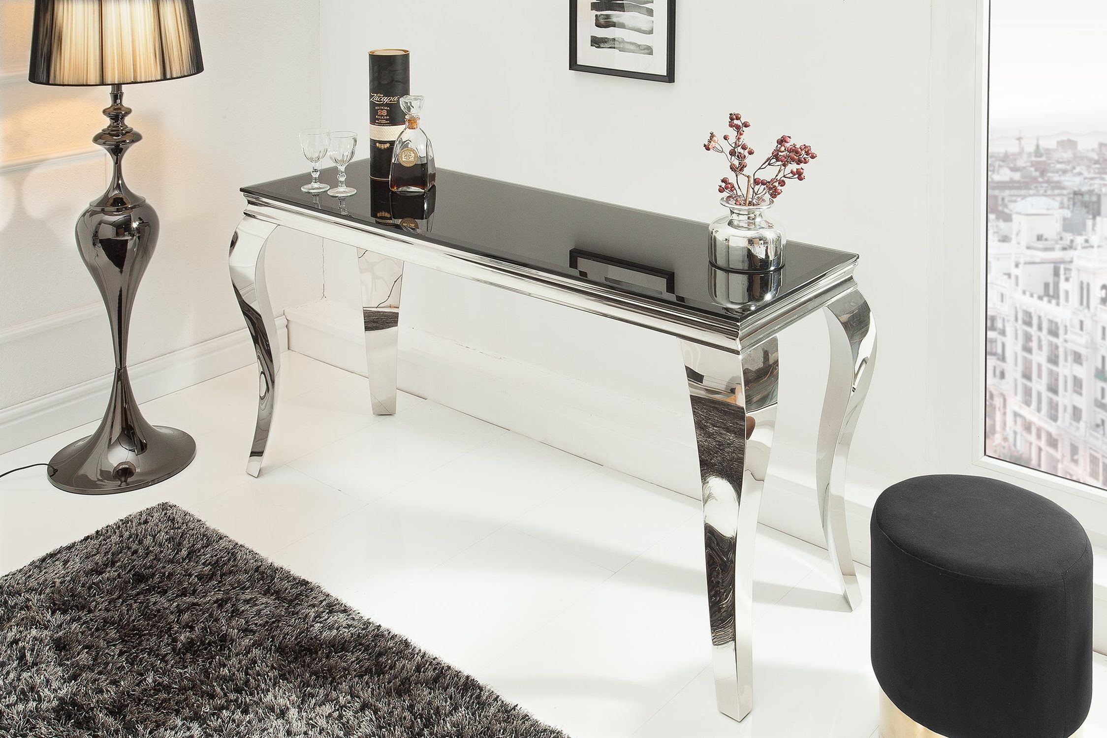Konsolentisch Keramik in Schwarz Silber 144 cm