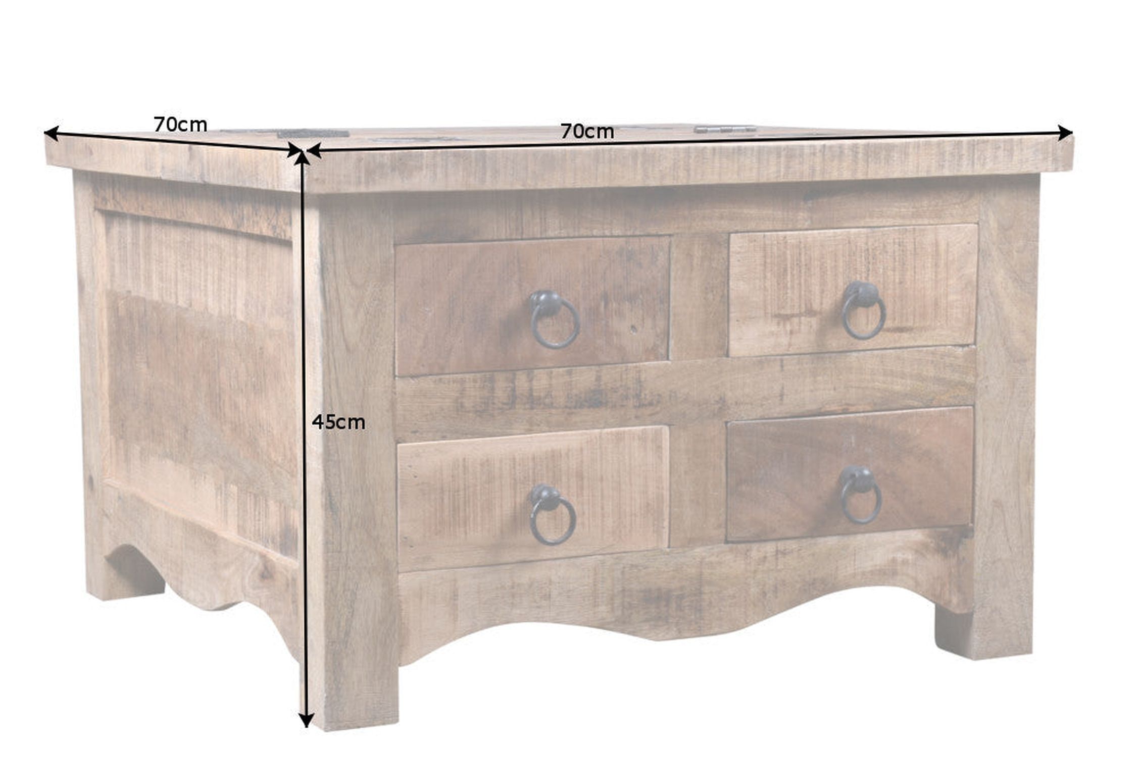 Couchtisch mit Schublade Mango Holz Metall in Natur 70x70 cm