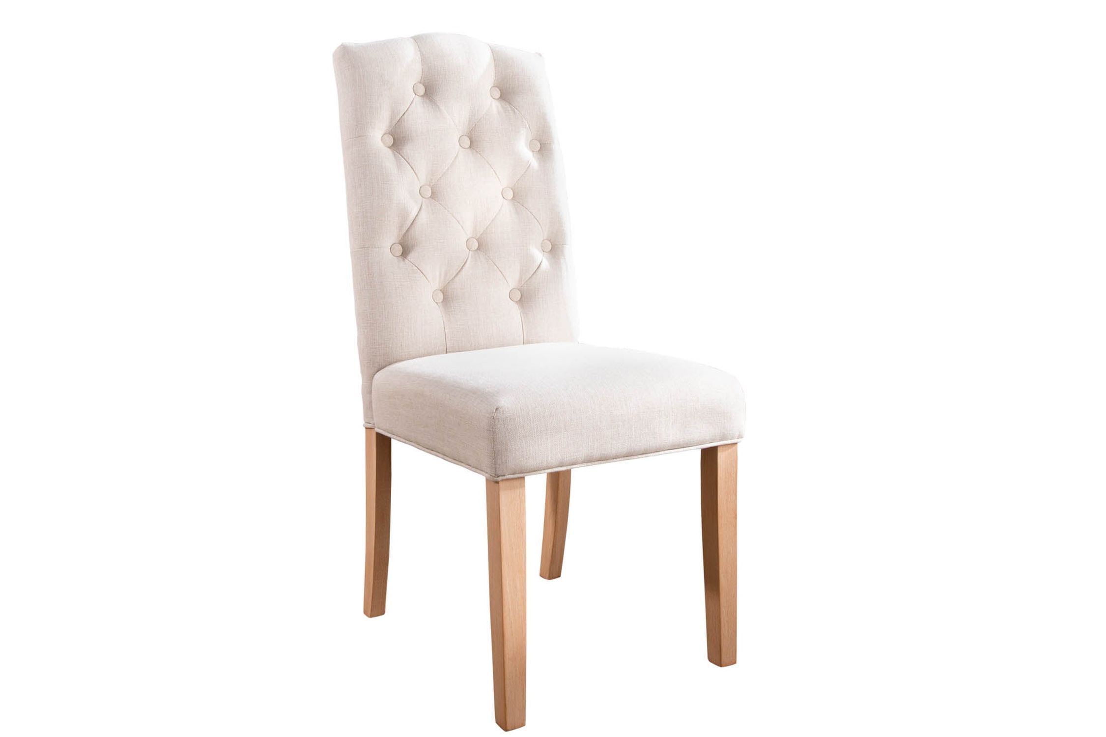 Esszimmerstuhl Beige Stoff Holz ohne Armlehne Chesterfield