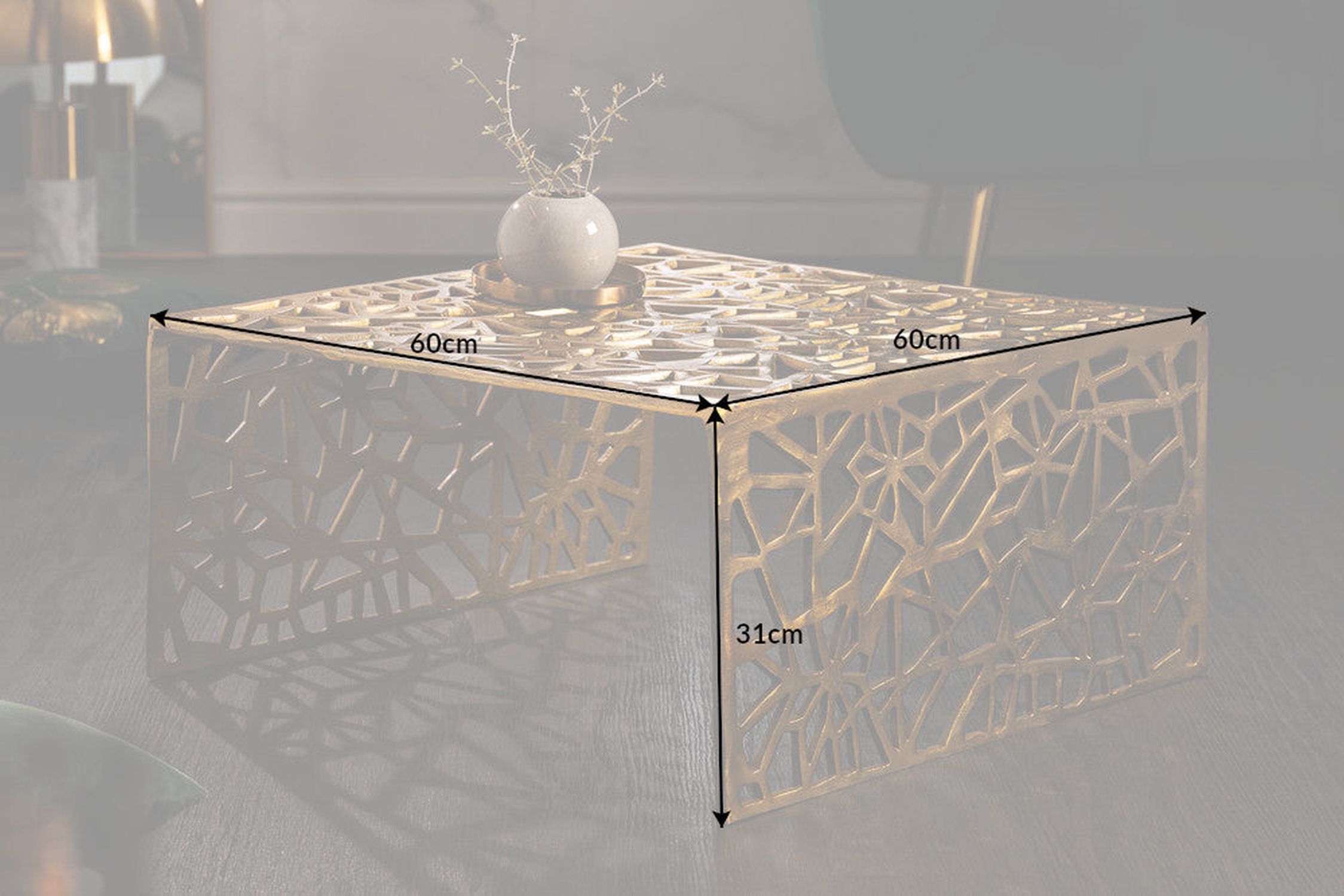 Couchtisch Metall in Gold 60 x 60 cm Handarbeit