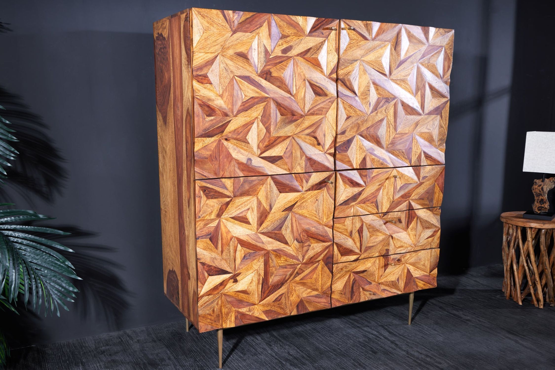 Highboard Holz Sheesham Metall 100 x 135 cm Handarbeit
