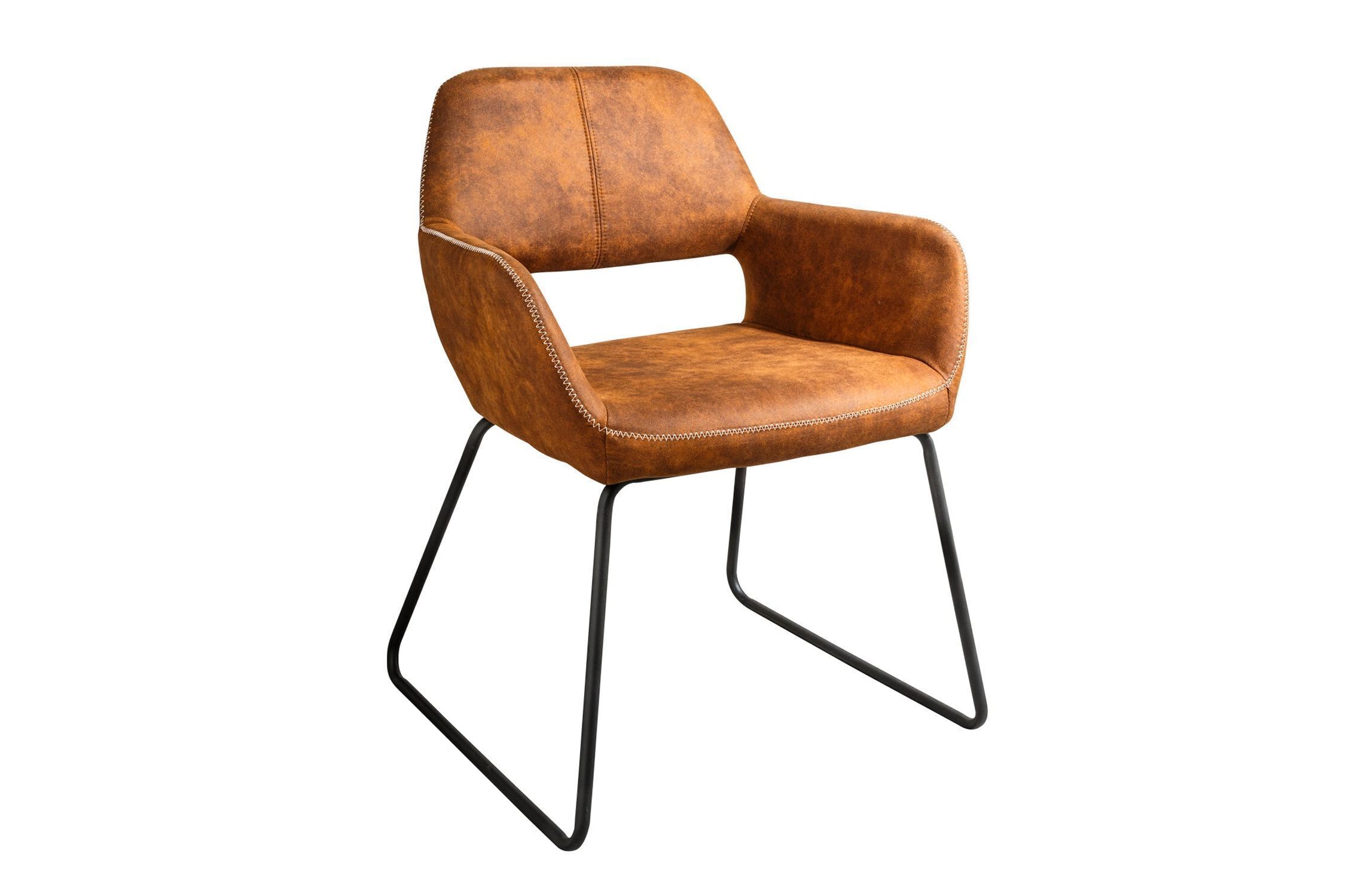 Stuhl Braun Schwarz aus Stoff Metall Bauhaus mit Armlehne