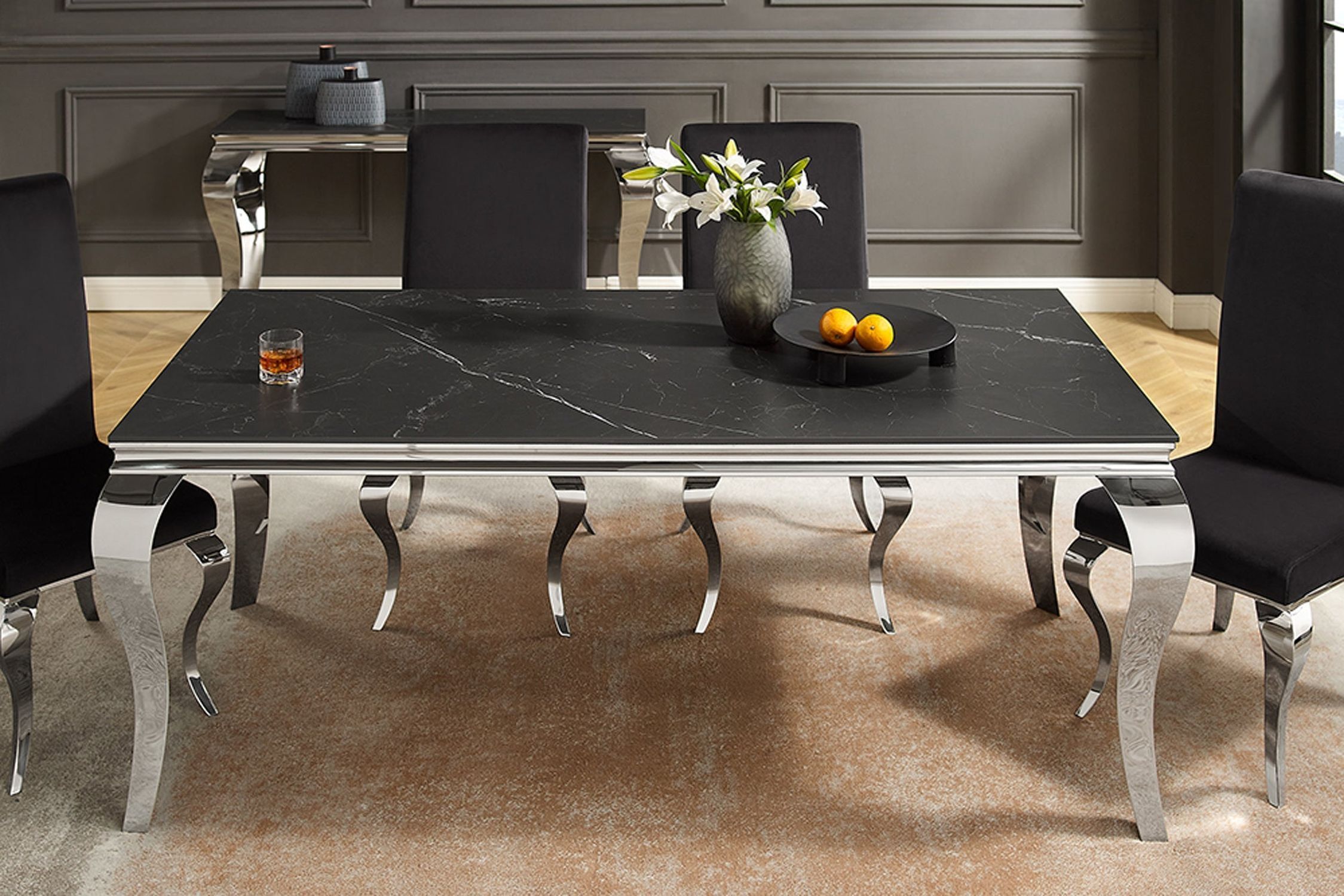 Esstisch Keramik in Schwarz Silber 180 x 90 cm Marmor Optik