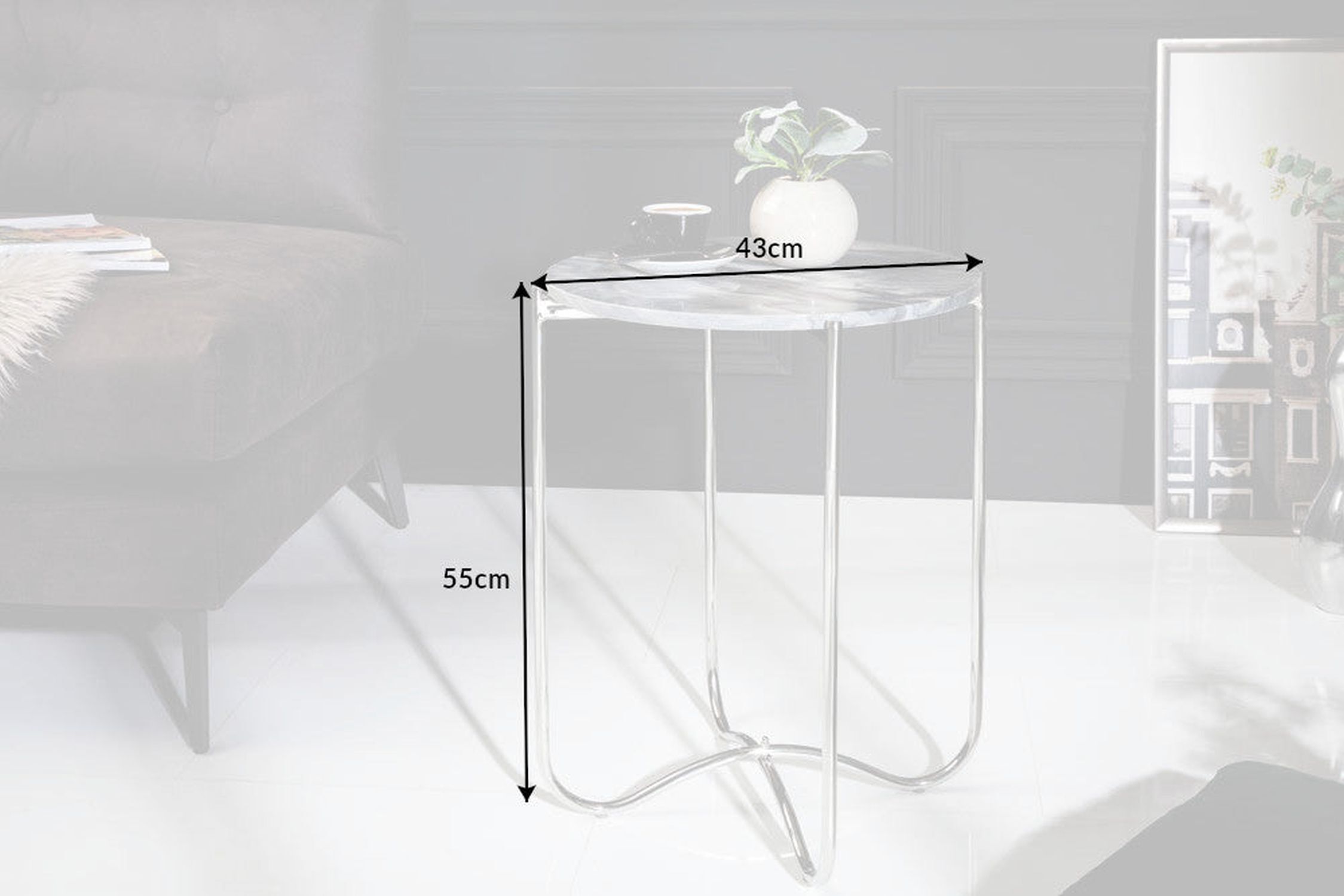 Beistelltisch Marmor Metall in Grau Silber 43x43 cm