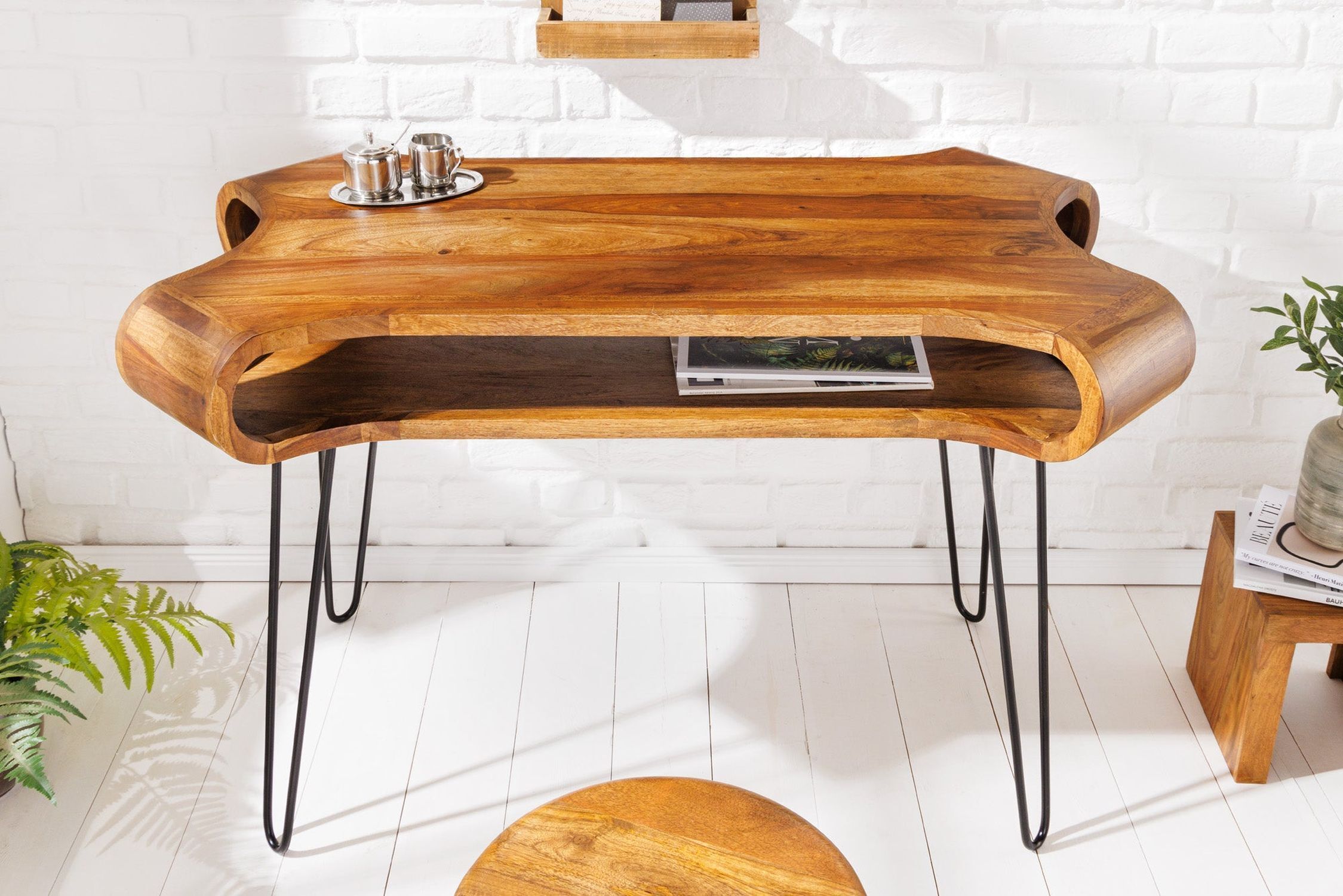 Schreibtisch Sheesham Holz Metall 120 x 78 cm