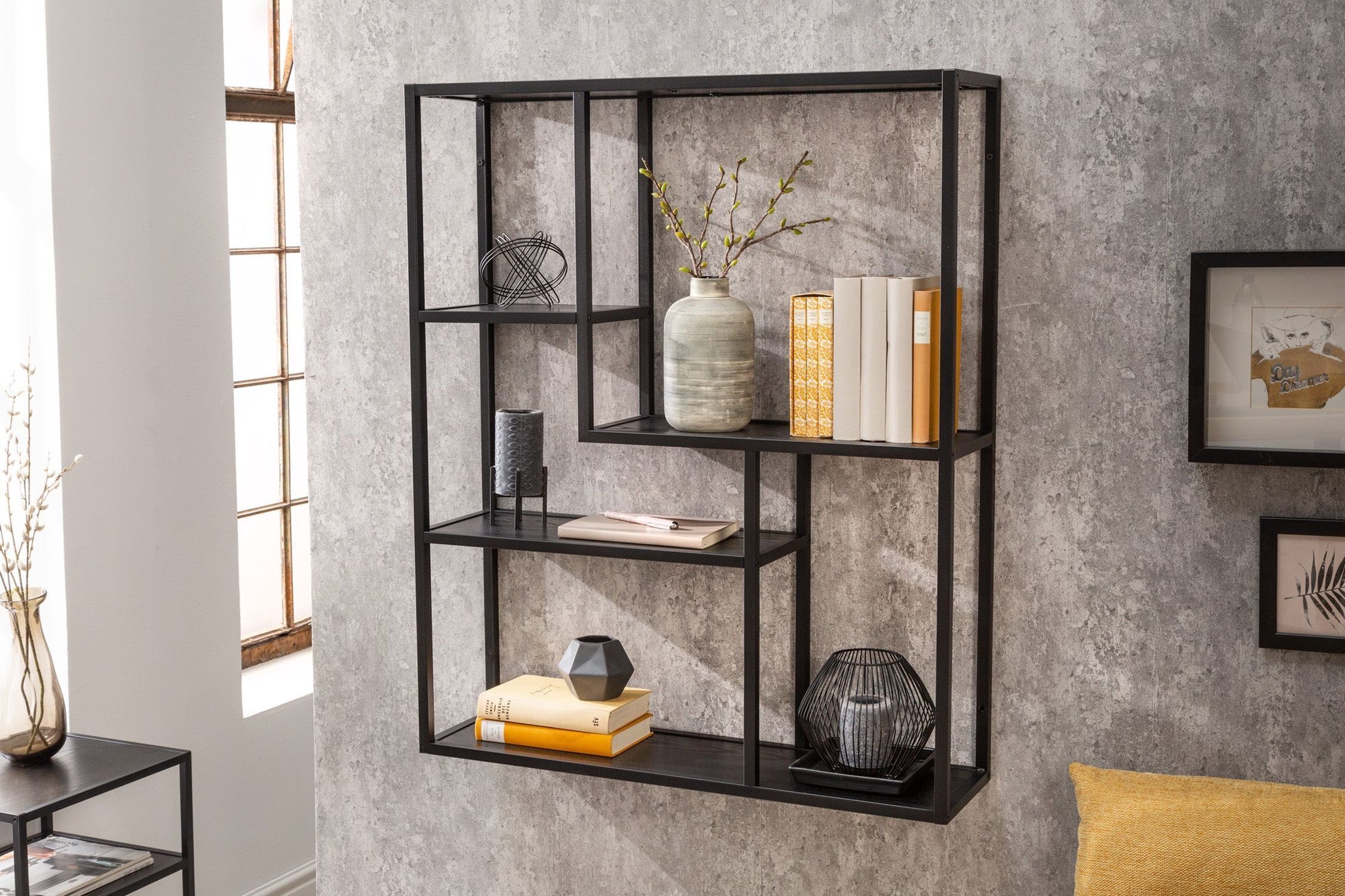 Wand Regal Schwarz Holz Optik 75 x 91 cm groß Modern