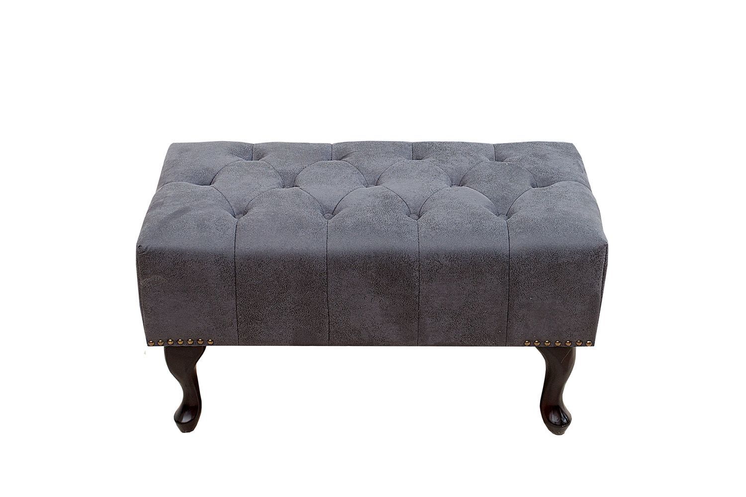 Hocker Microfaser Holz 80x45 cm in Antik Grau