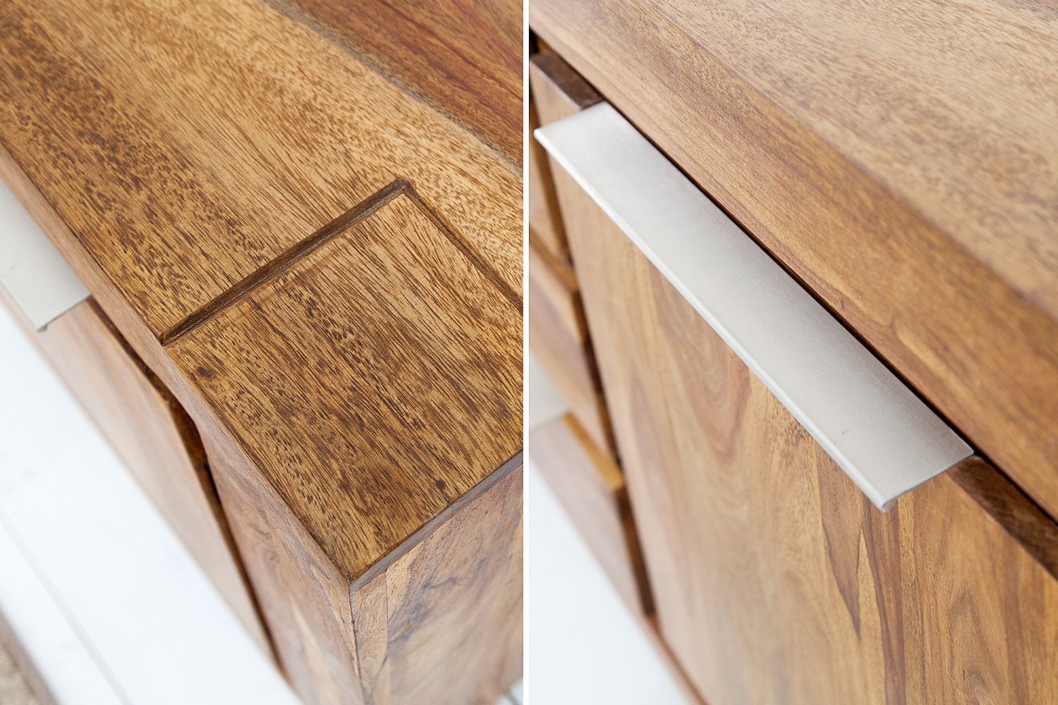 Sideboard Sheesham Holz Aluminium 40 cm in Natur Silber