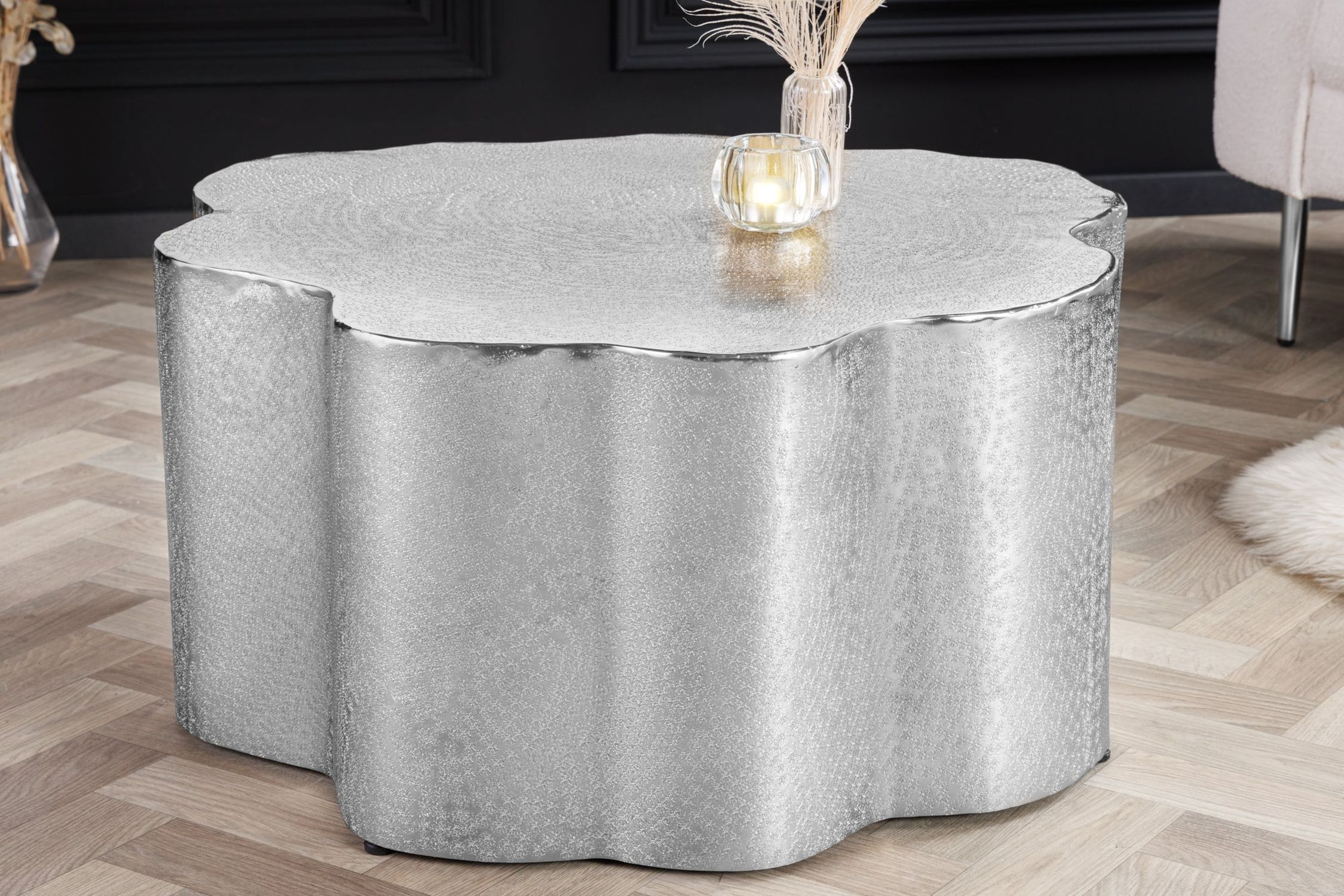 Couchtisch Metall in Silber 71 x 73 cm Handarbeit