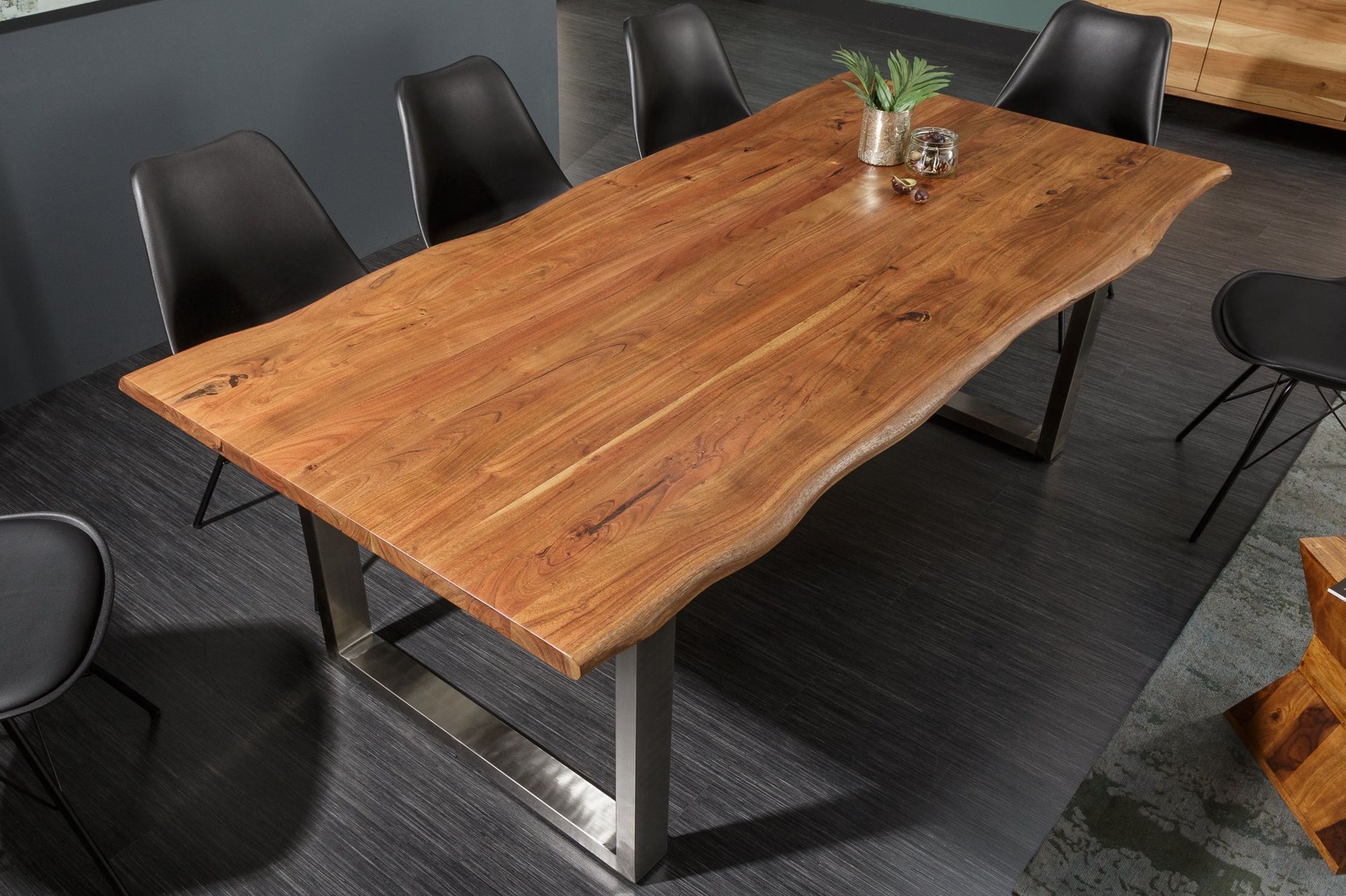 Esstisch Akazienholz Metall 180 x 90 cm Baumkante