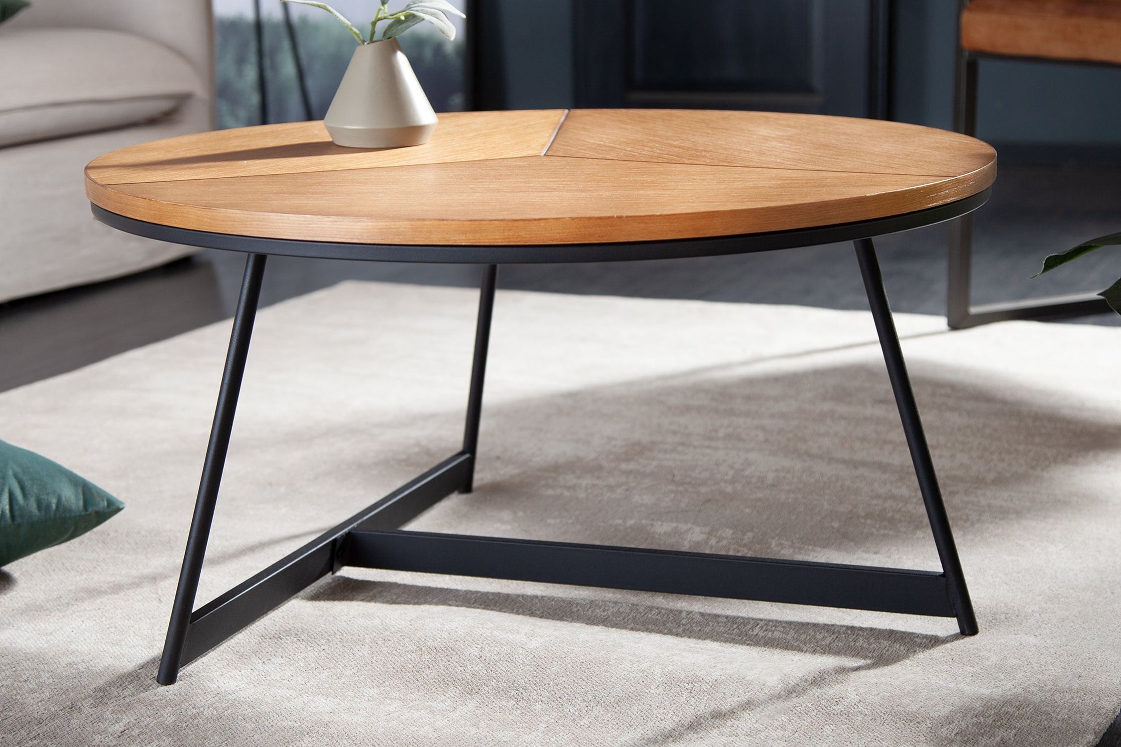Couchtisch Holz (Eiche) Metall rund Ø 80 cm