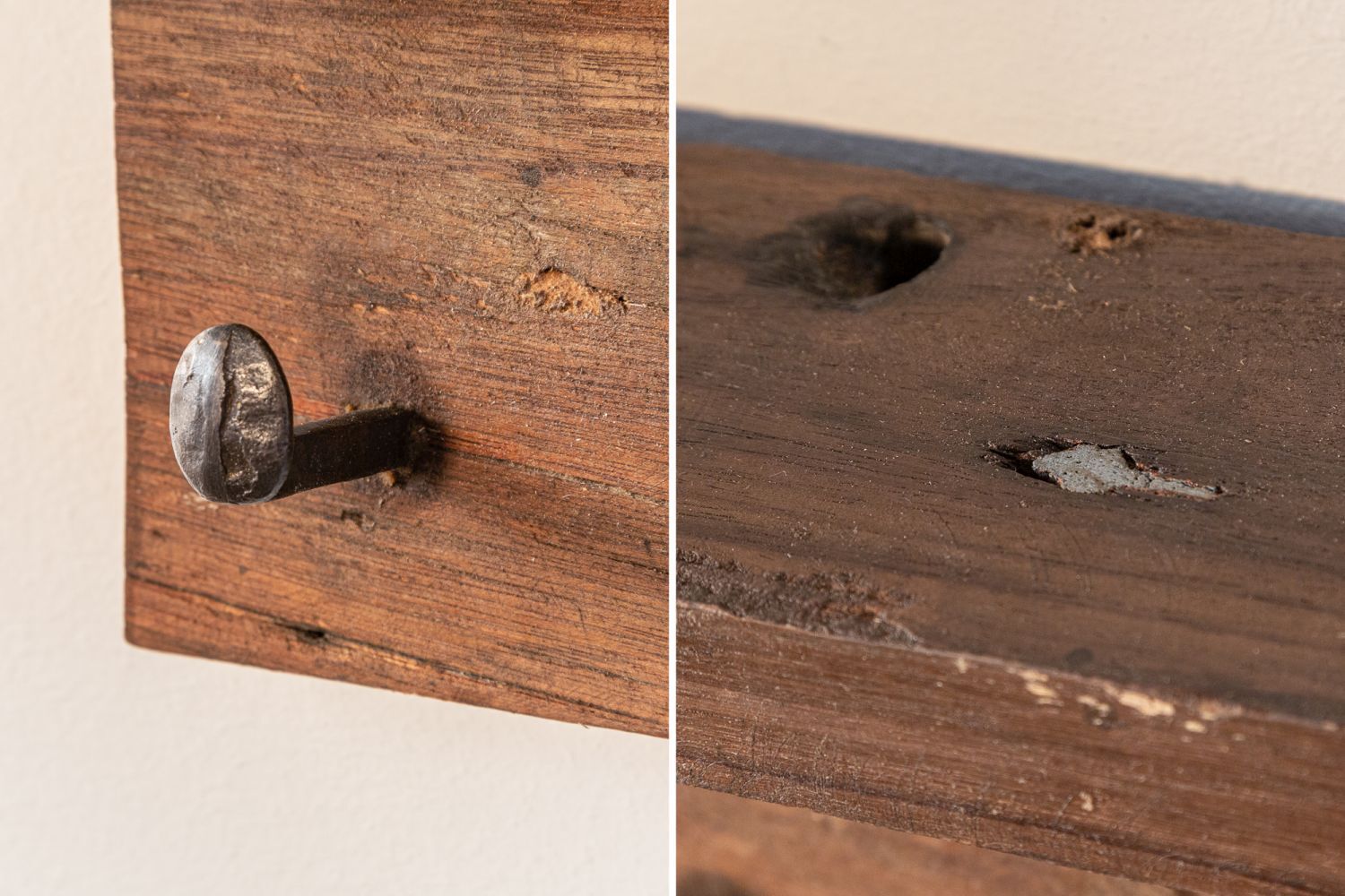 Wandgarderobe recyceltes Teakholz Metall 30 cm in Natur