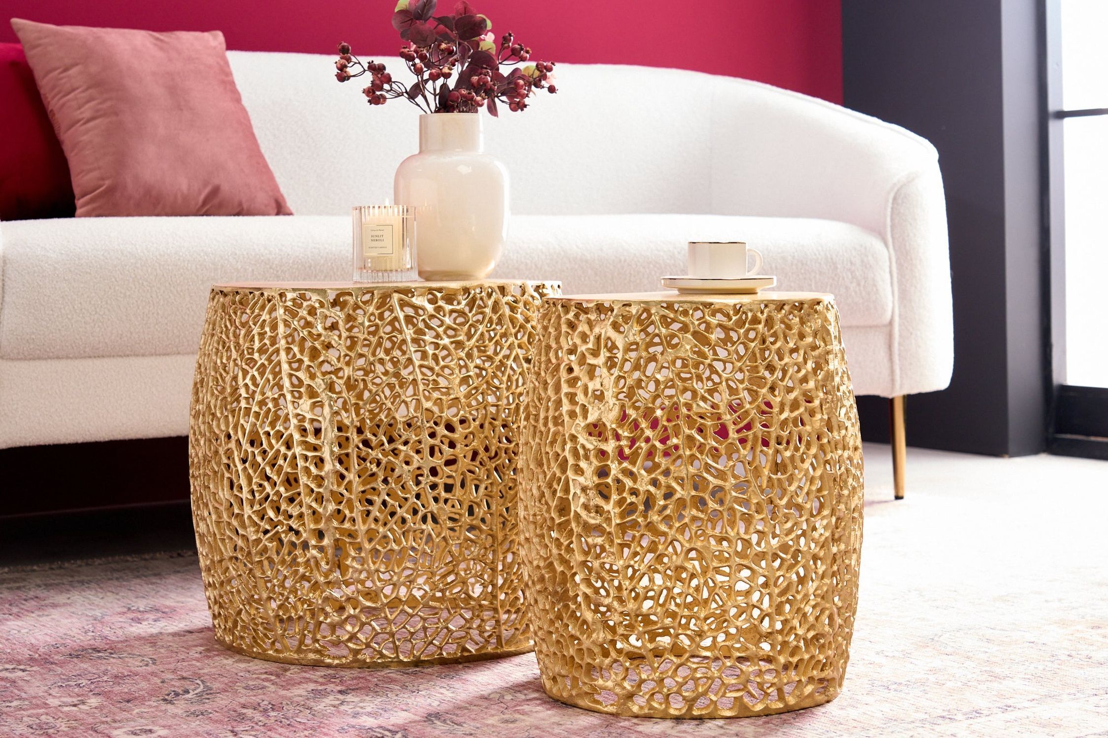 Couchtisch 2er Set Metall in Gold Handarbeit