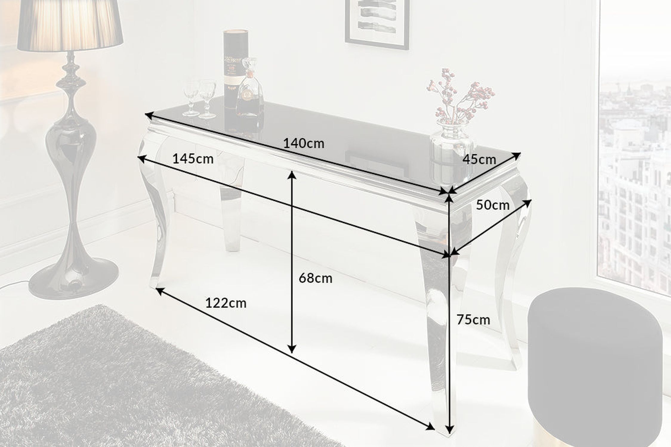 Konsolentisch Keramik in Schwarz Silber 144 cm
