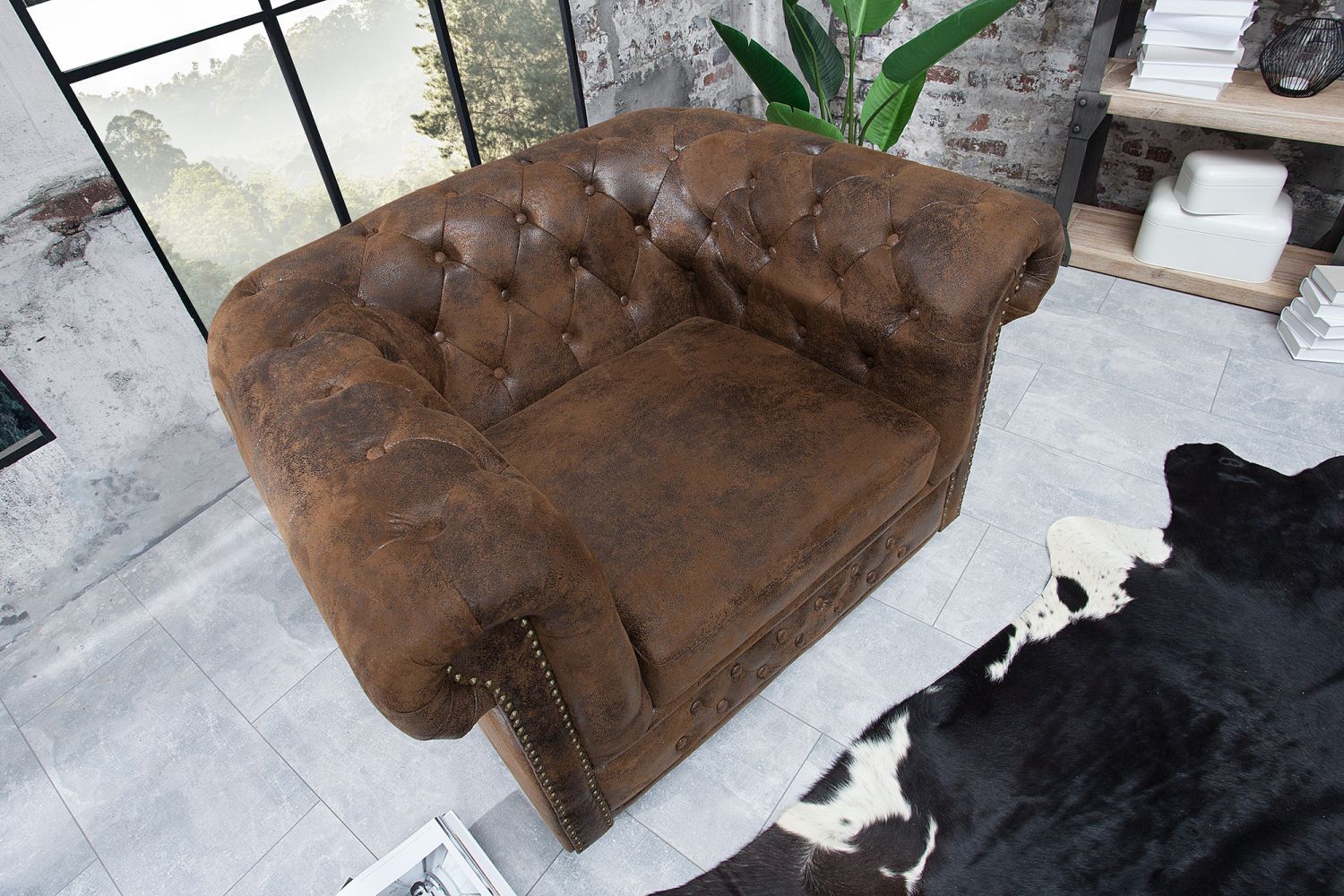 Sessel Kunstleder Holz 65 cm in Antik Braun