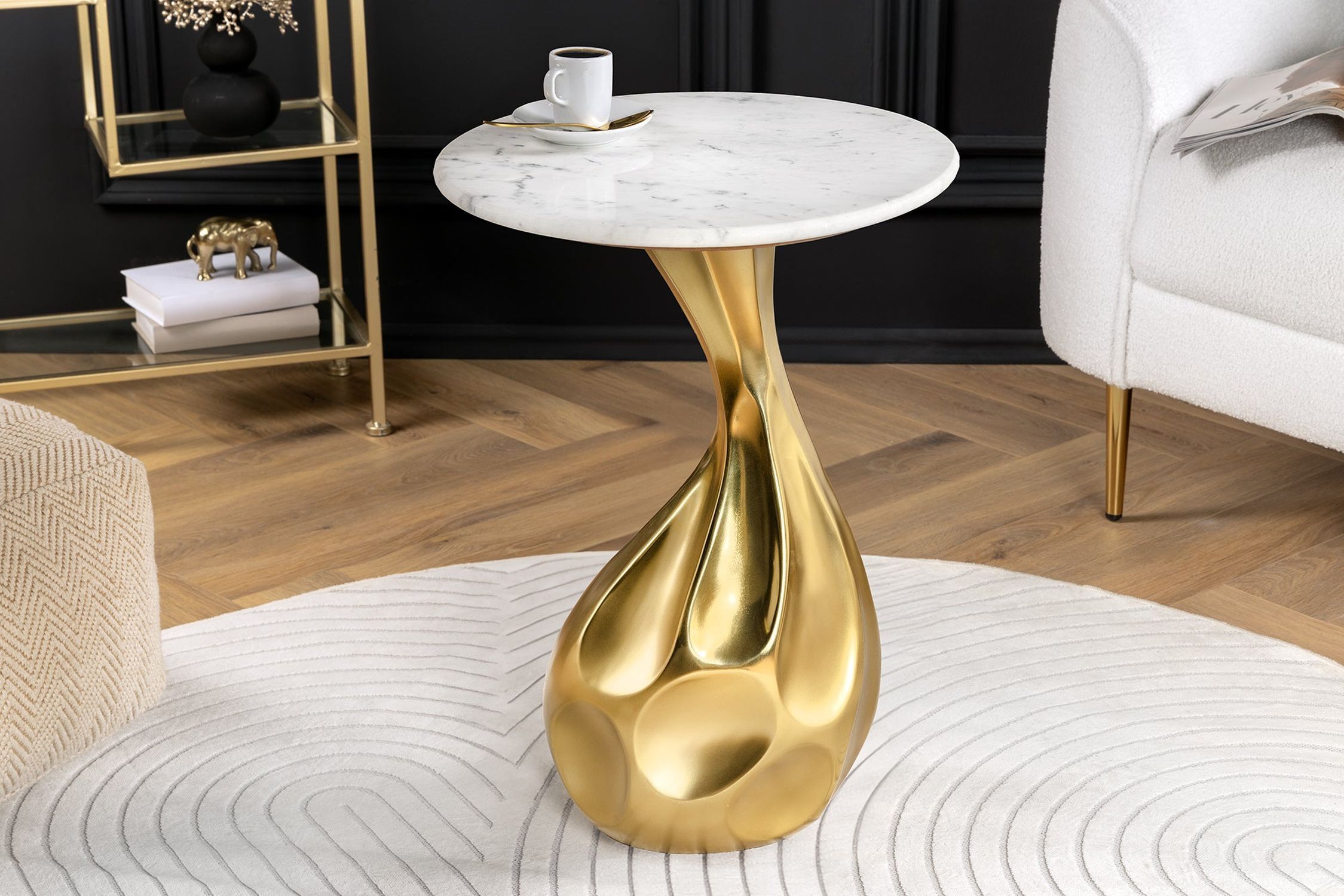 Beistelltisch Marmor Metall in Weiß Gold 36x36 cm Handarbeit