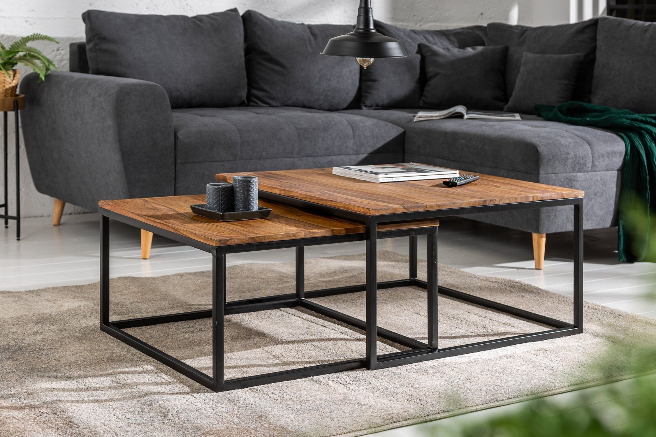 Couchtisch 2er Set Sheesham Holz Metall