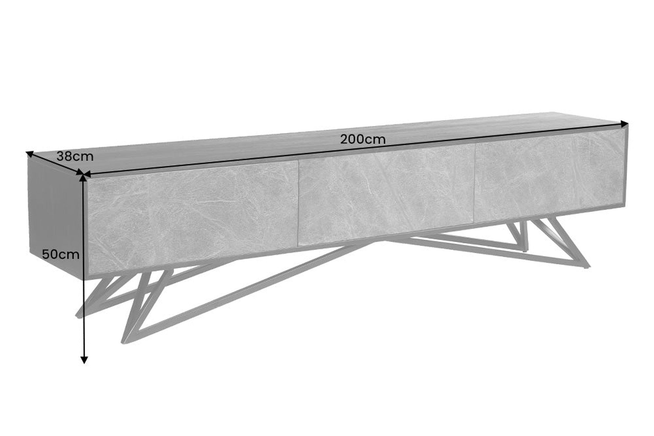 TV Lowboard 200 cm Steinfurnier Akazienholz Eisen Unikat