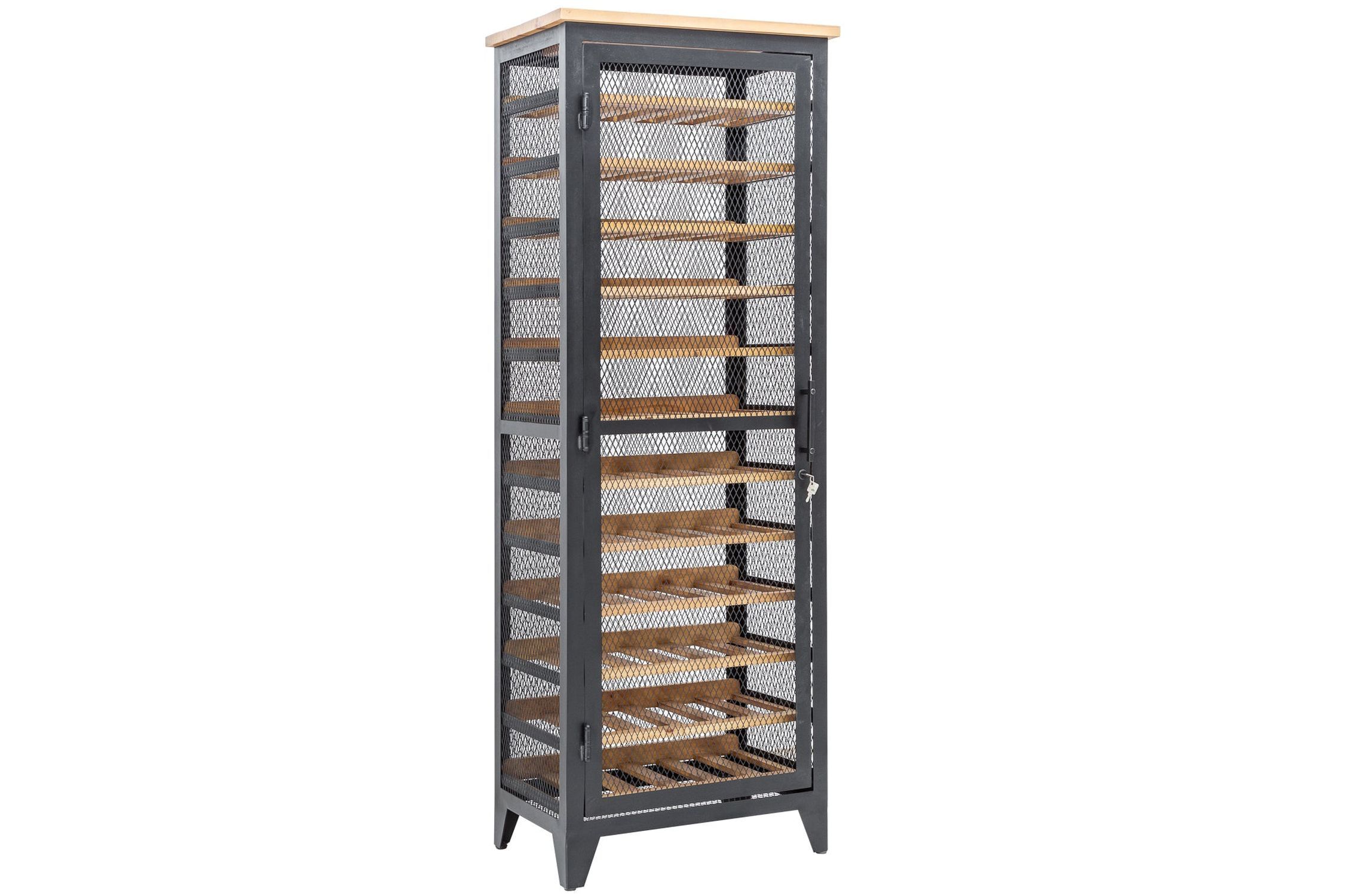 XXL Weinschrank 184cm für 72 Flaschen mit Schloss Eisen Holz