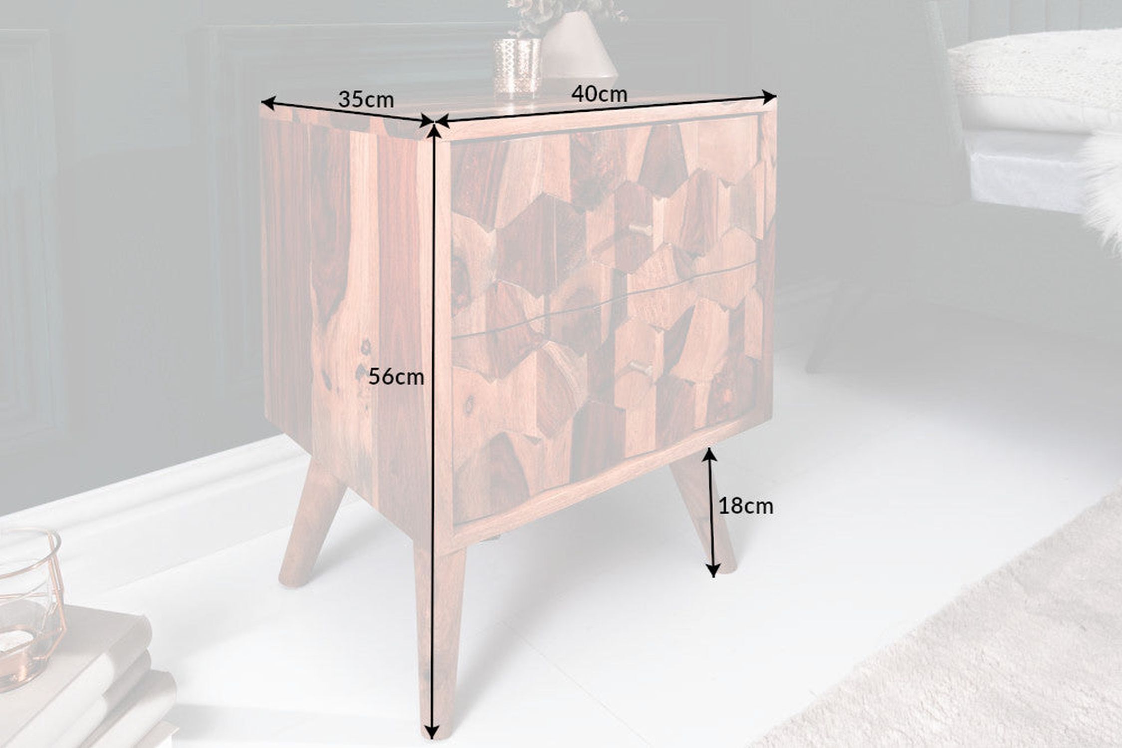 Nachttisch mit Schublade Sheesham Holz in Natur 40x35 cm
