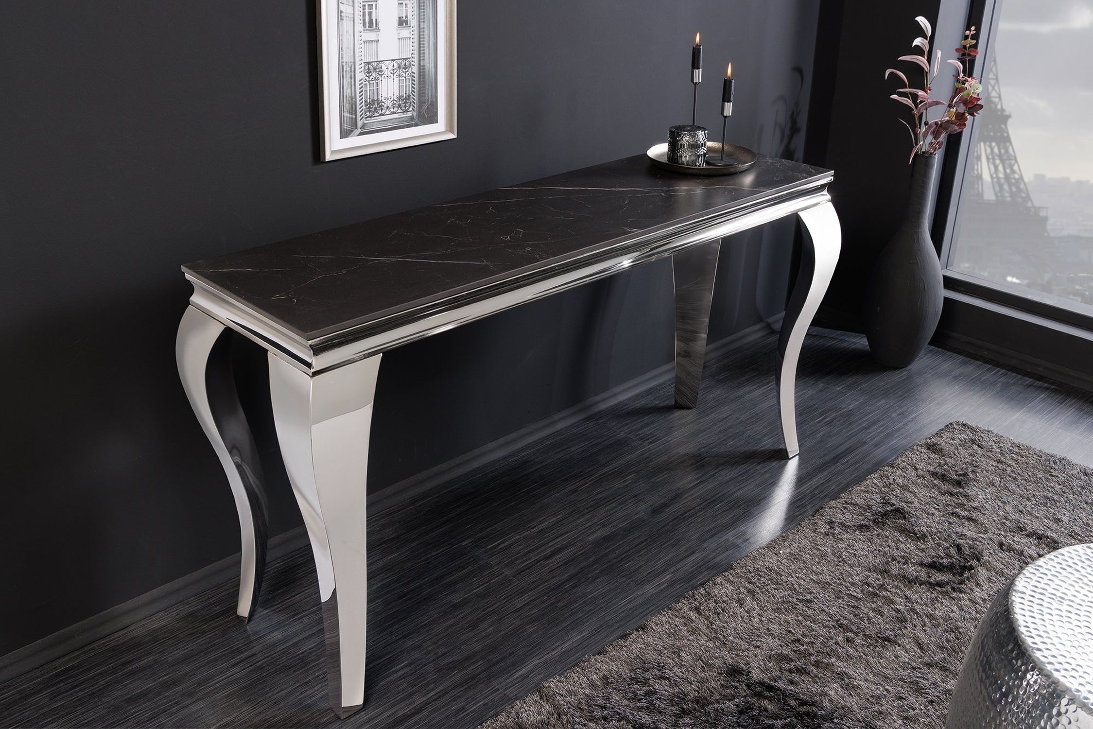 Konsolentisch Keramik in Schwarz Silber 145cm