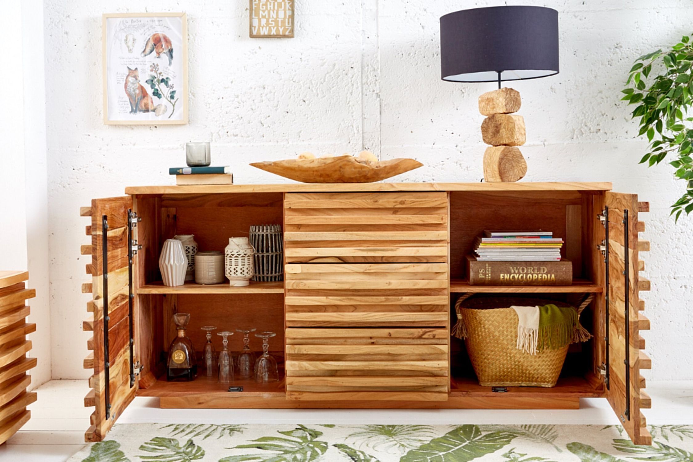 Sideboard Holz 160 cm breit H: 75 cm 3D Türen Modern