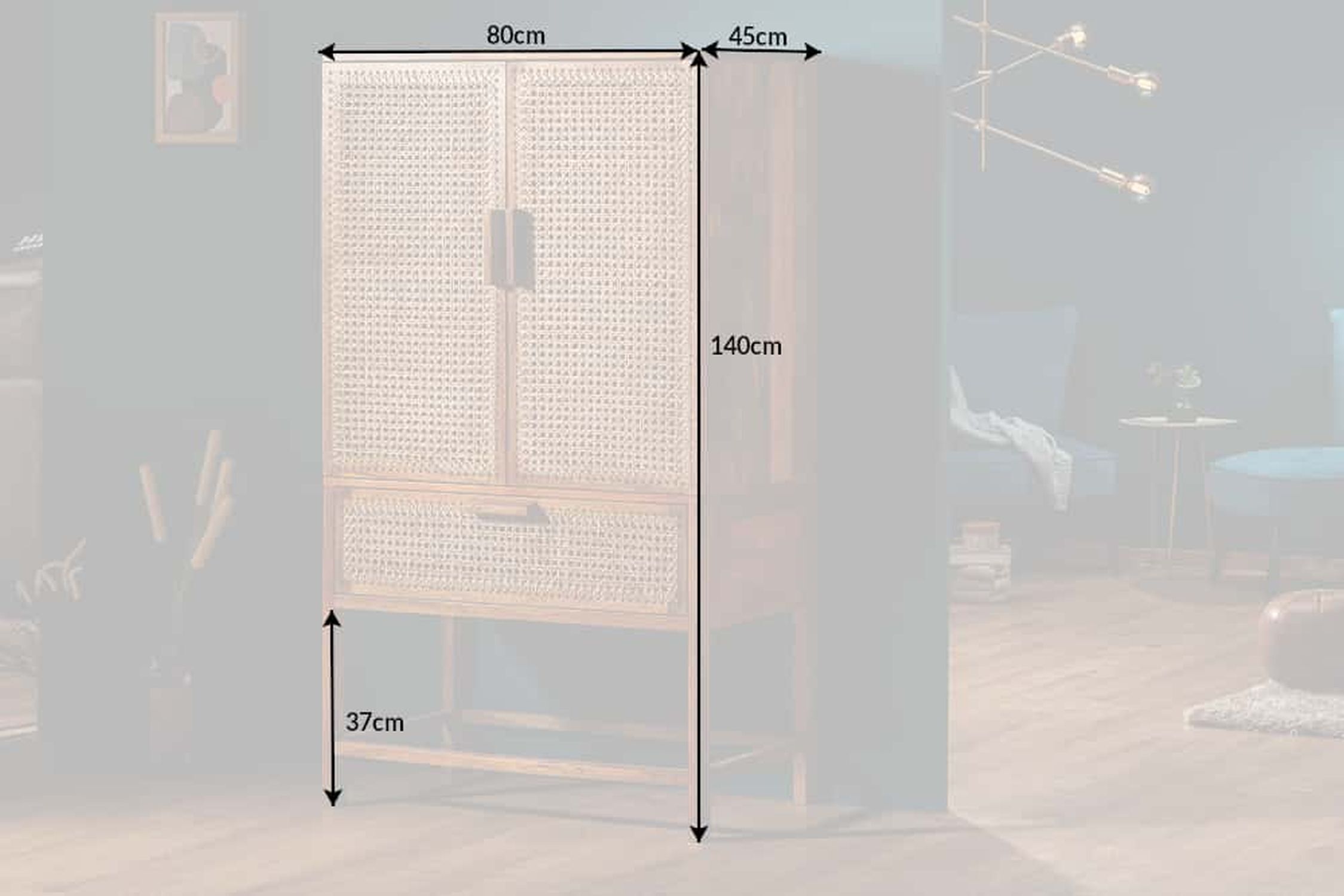 Highboard Bambus Mangoholz H: 140 cm Wiener Geflecht Boho