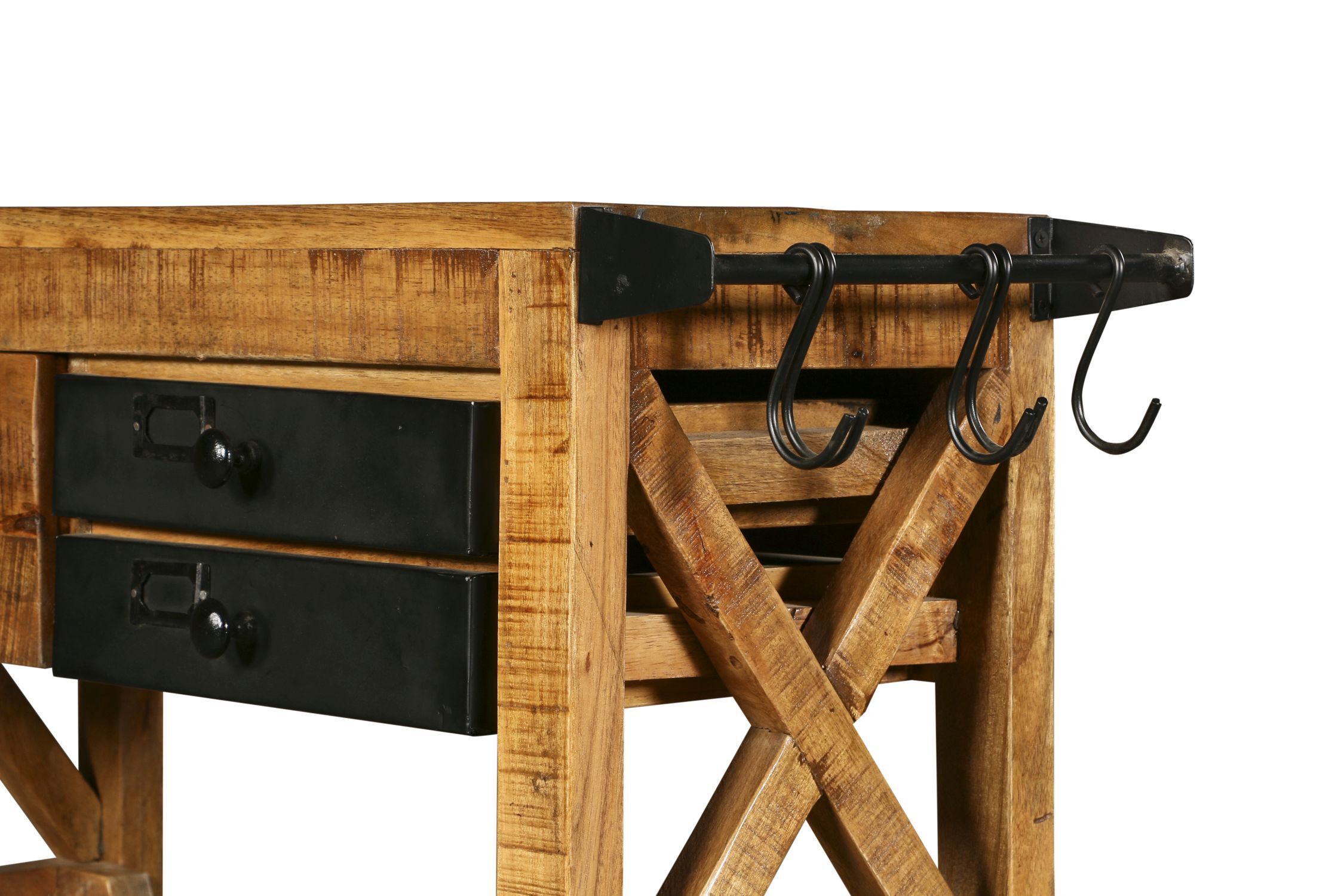 Barschrank mit Rollen Mangoholz Stahl B: 100 cm Industrial