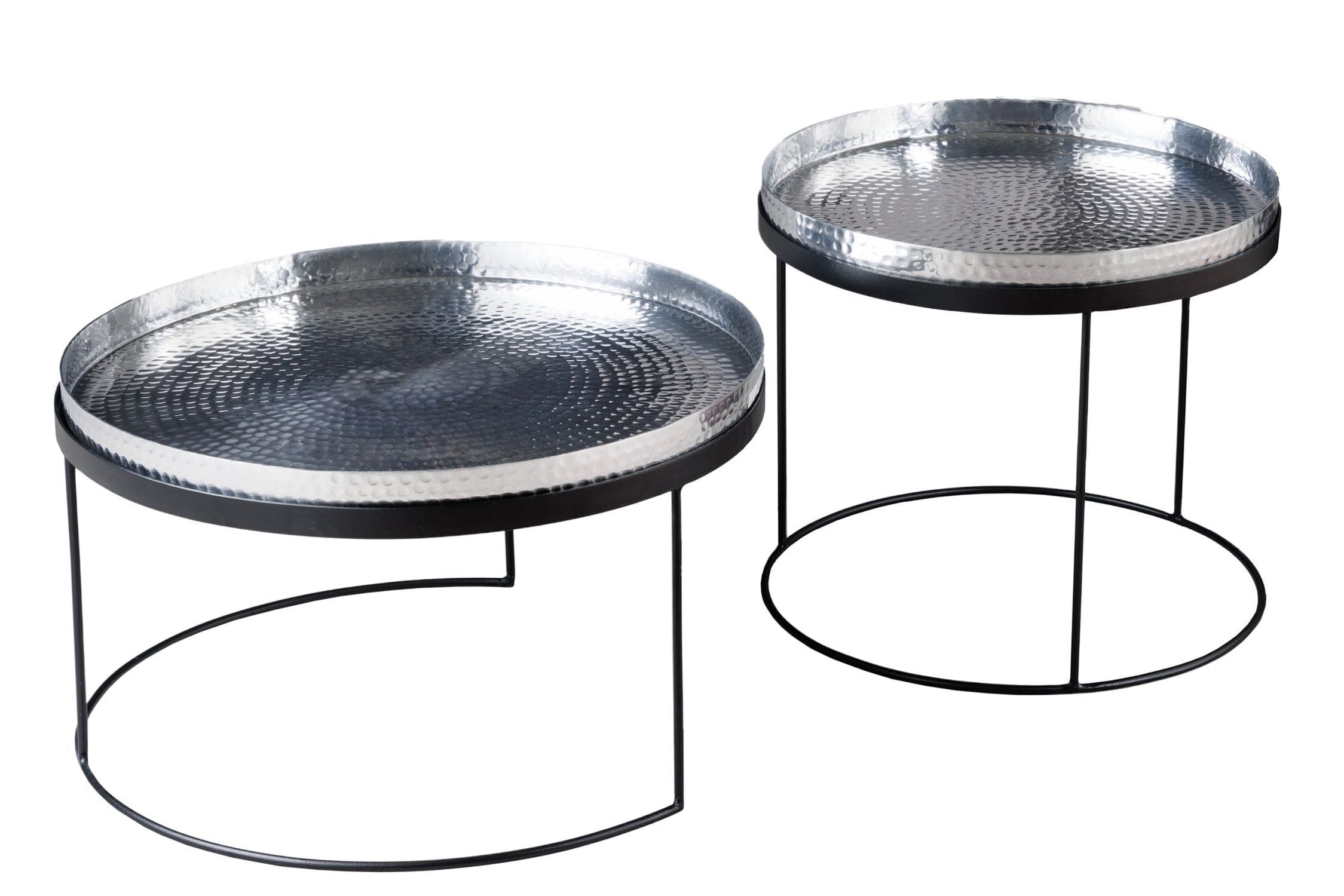 Couchtisch 2er Set mit Tablett in Silber Schwarz Handarbeit
