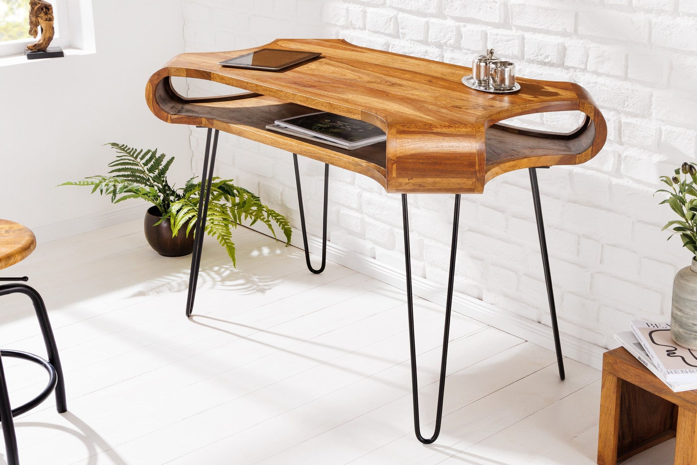 Schreibtisch Sheesham Holz Metall 120 x 78 cm
