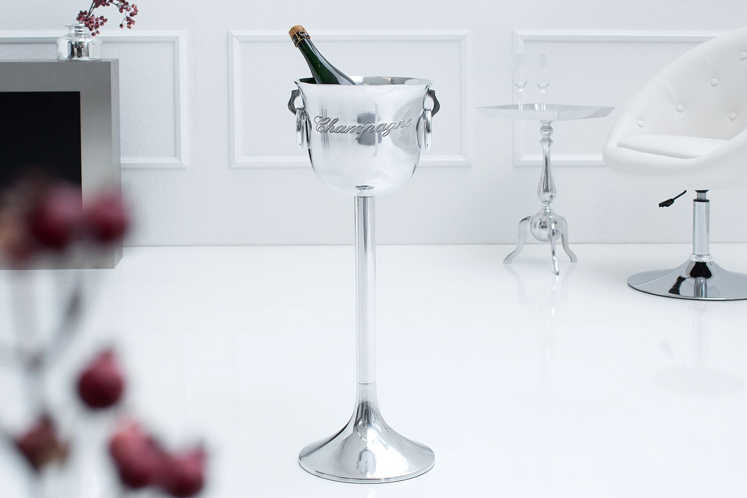 Sektkühler Aluminium Ø 26 cm 75 cm hoch in Silber