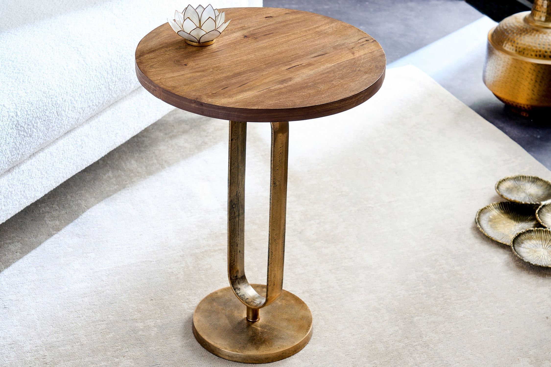 Beistelltisch rund Ø 45 cm Mango Holz Metall Handarbeit