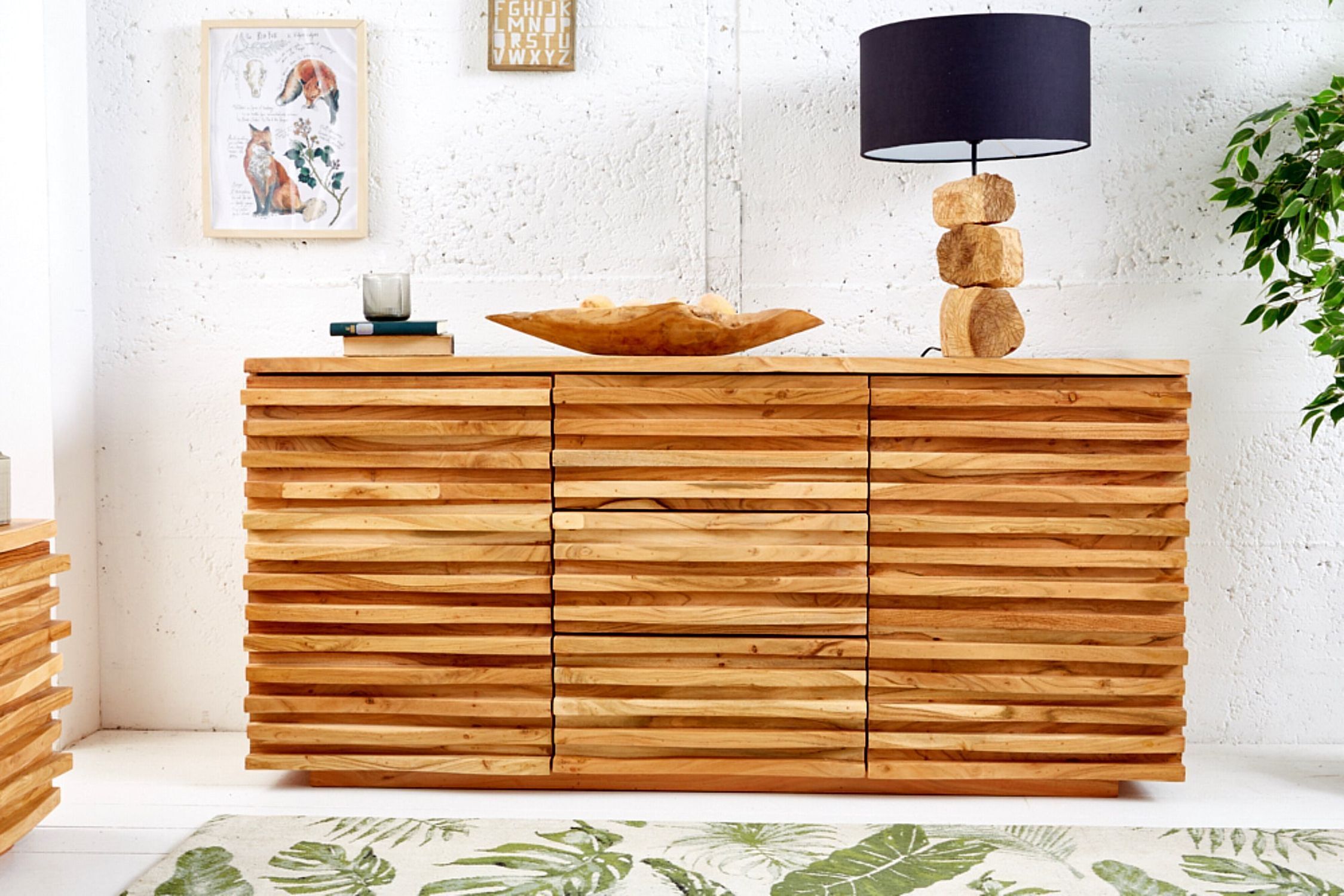 Sideboard Holz 160 cm breit H: 75 cm 3D Türen Modern