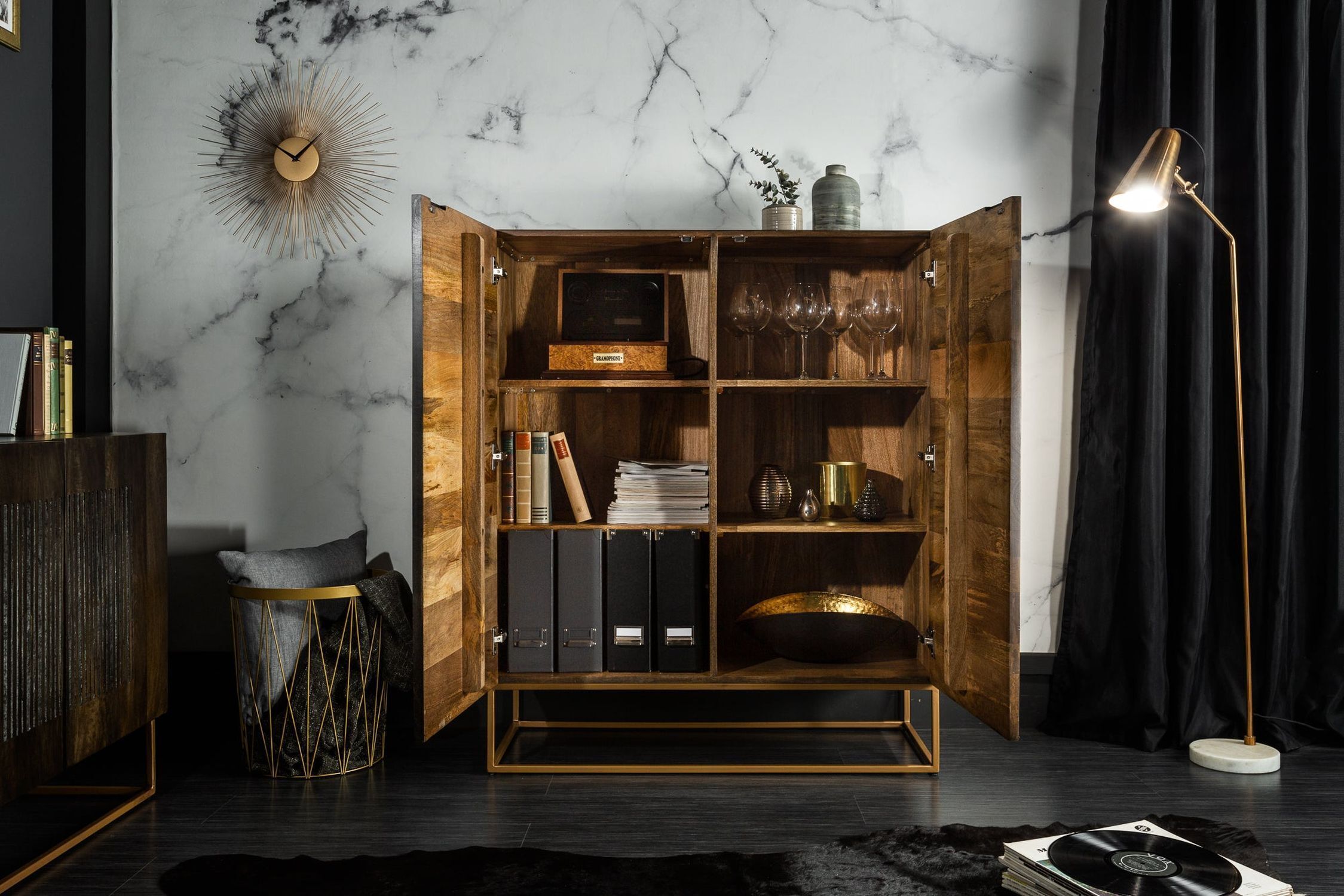 Mehrzweckschrank Holz Achat Metall 100 x 121 cm dekorativ