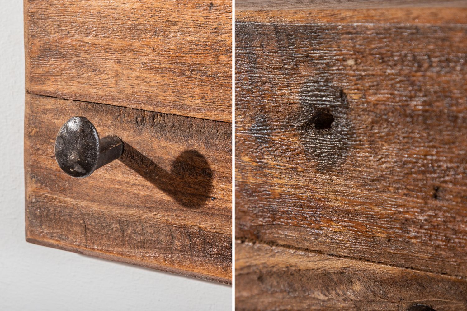 Wandgarderobe recyceltes Teakholz Metall 74 cm in Natur