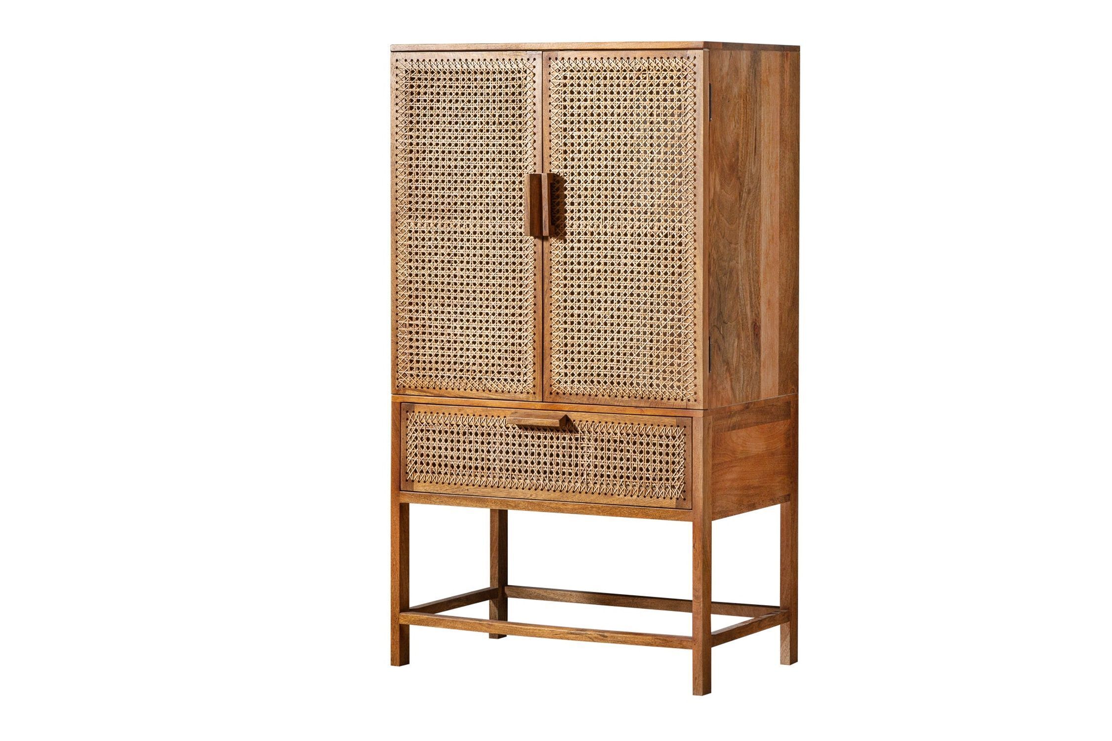 Highboard Bambus Mangoholz H: 140 cm Wiener Geflecht Boho