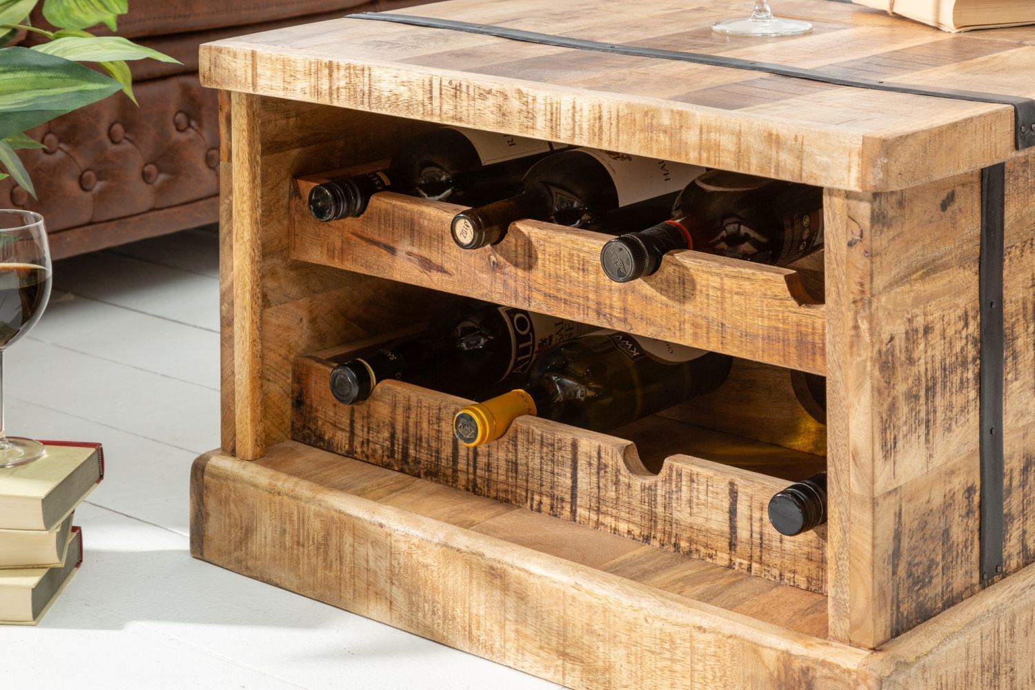 Couchtisch Mango Holz Metall Handarbeit 100x50 cm in Natur