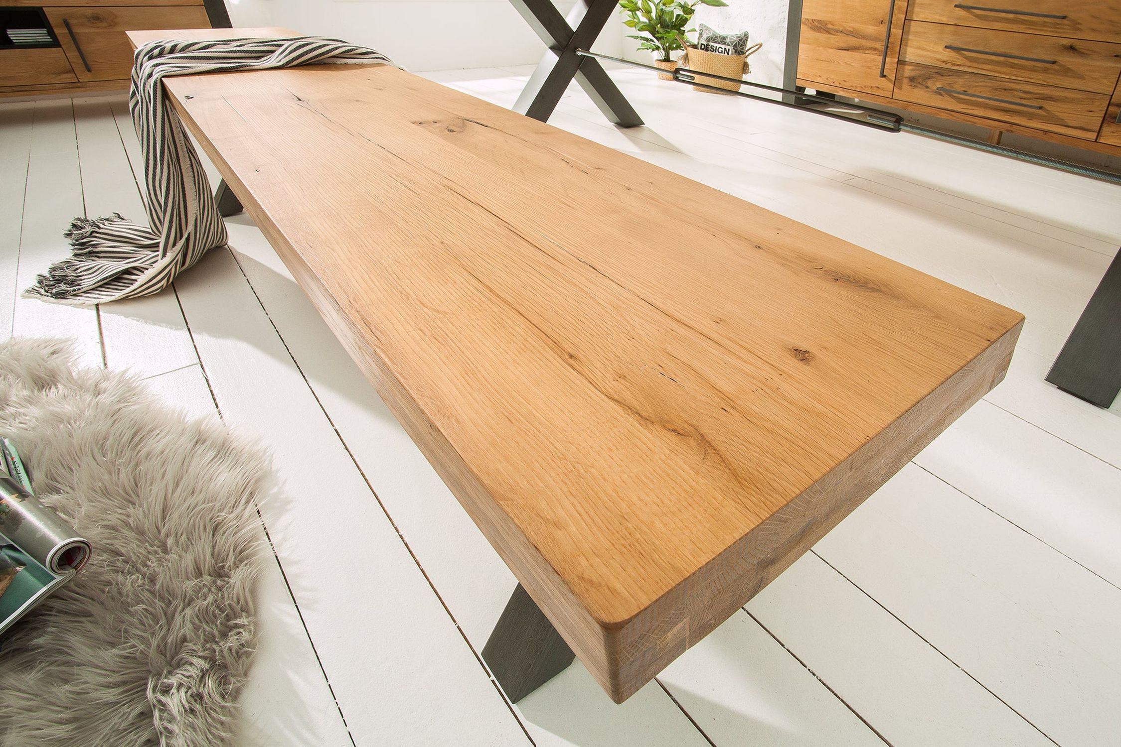 Sitzbank Holz (Wildeiche) Metall 180 x 40 cm