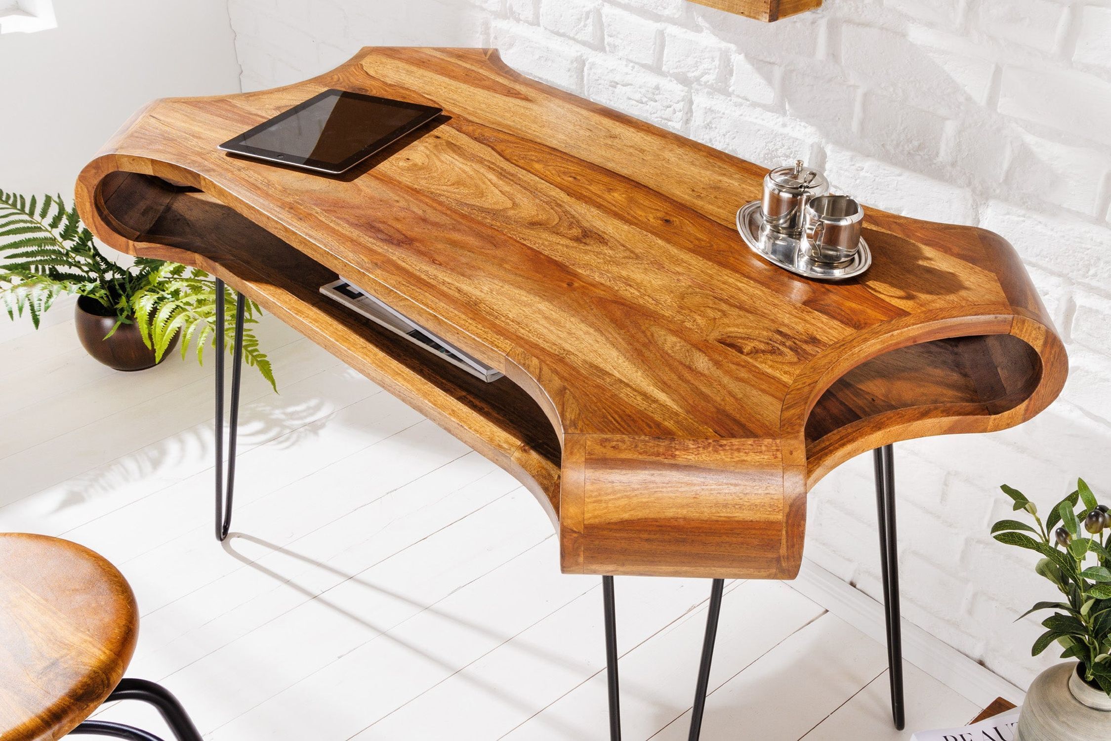 Schreibtisch Sheesham Holz Metall 120 x 78 cm