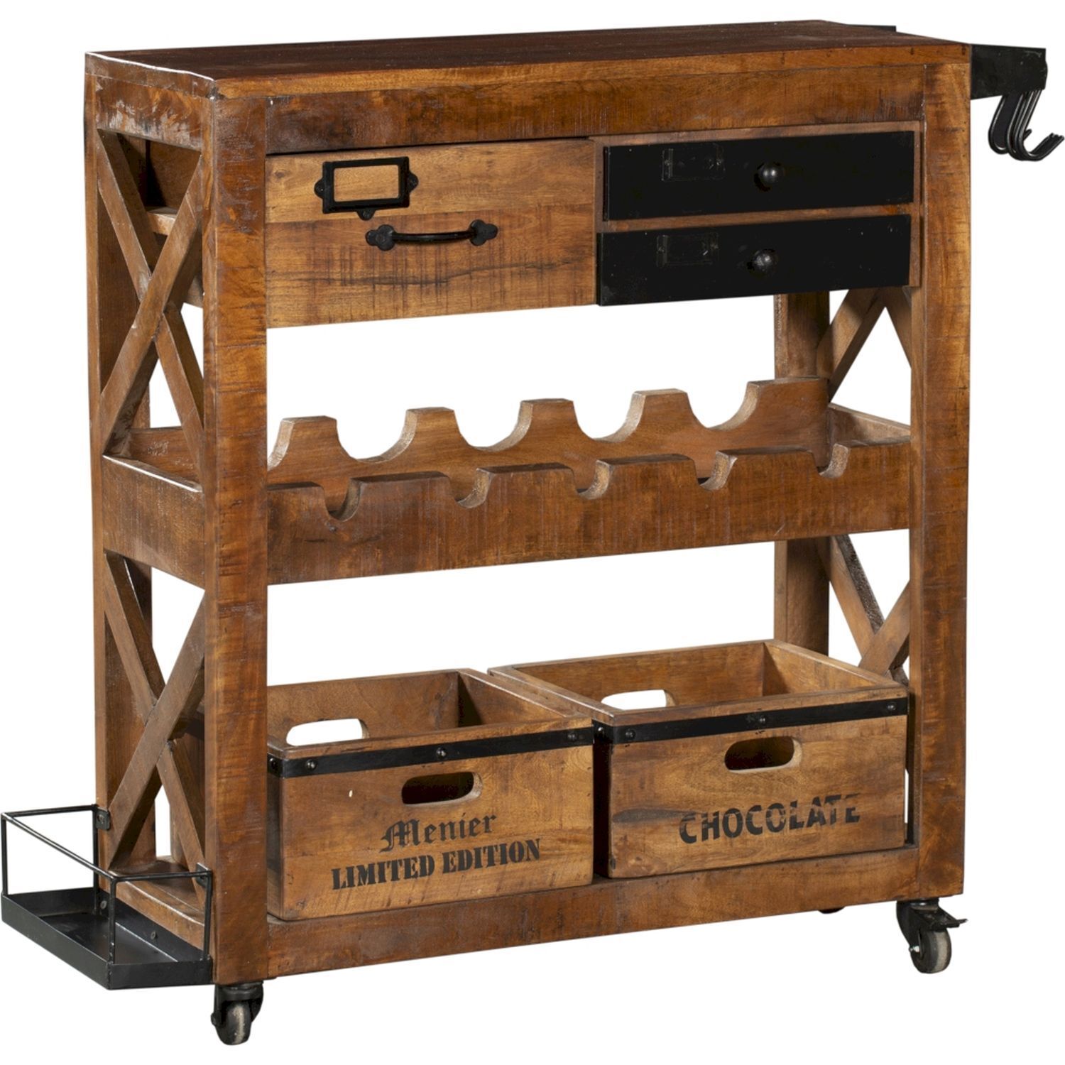 Barschrank mit Rollen Mangoholz Stahl B: 100 cm Industrial
