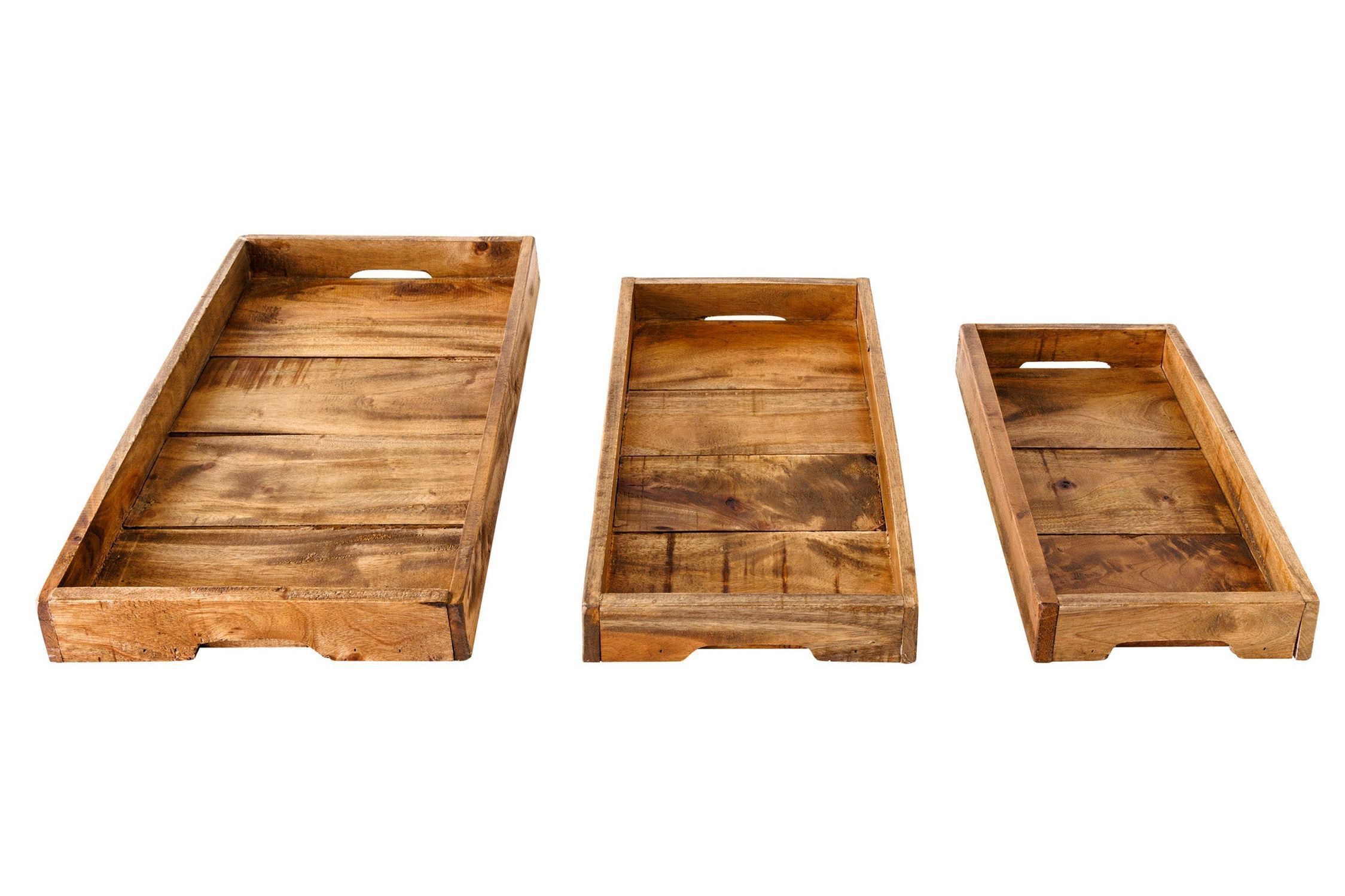 Tablett 3er Set Mahagoni Holz massiv mit Griff