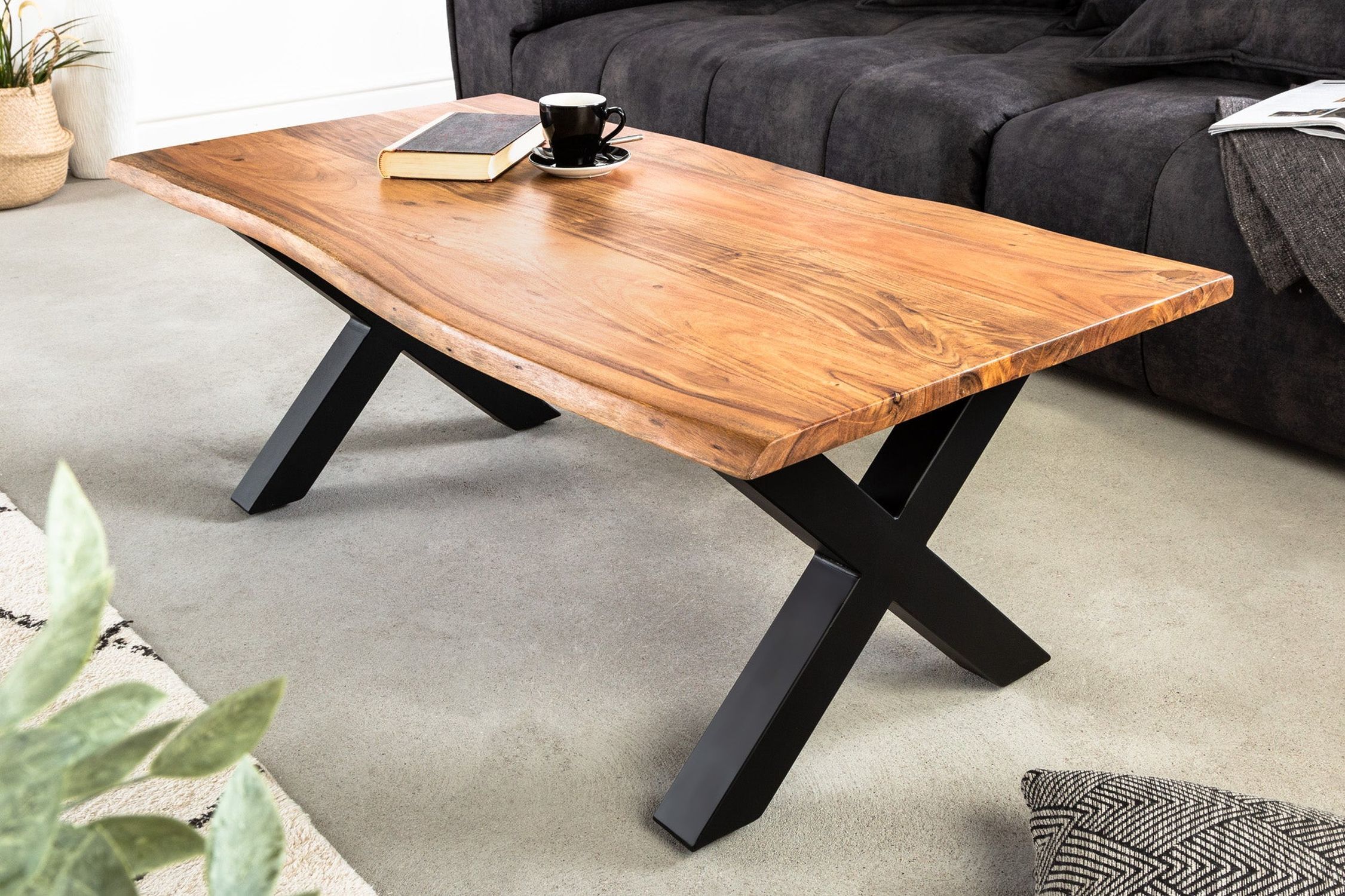 Couchtisch 120 x 60 cm Baumkante x -Beine Industrial