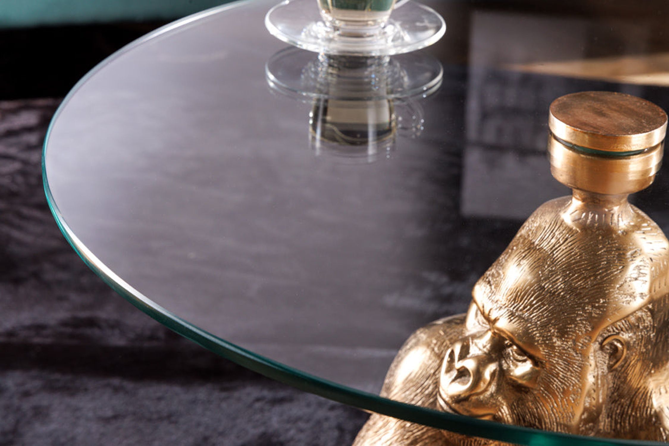 Couchtisch Hartglas Metall in Gold 60x60 cm Handarbeit
