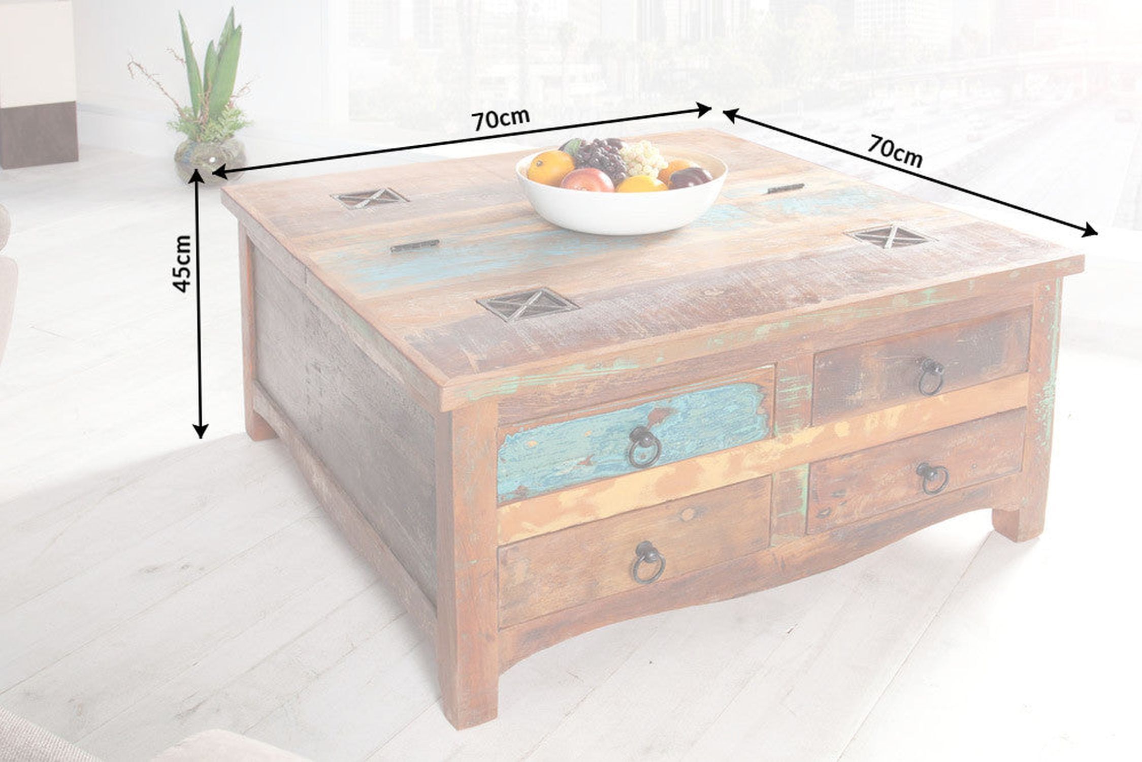 Couchtisch mit Schublade recyceltem Holz Bunt Braun 70x70 cm