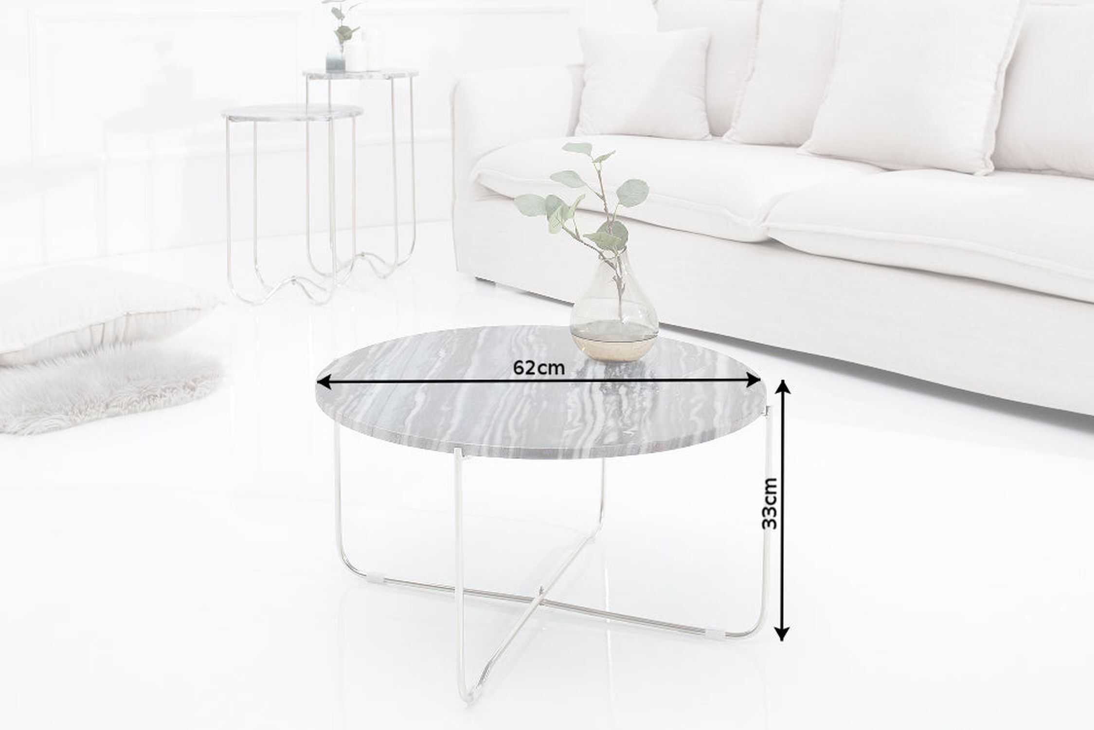 Couchtisch Marmor Metall in Grau Silber 62 x 62 cm